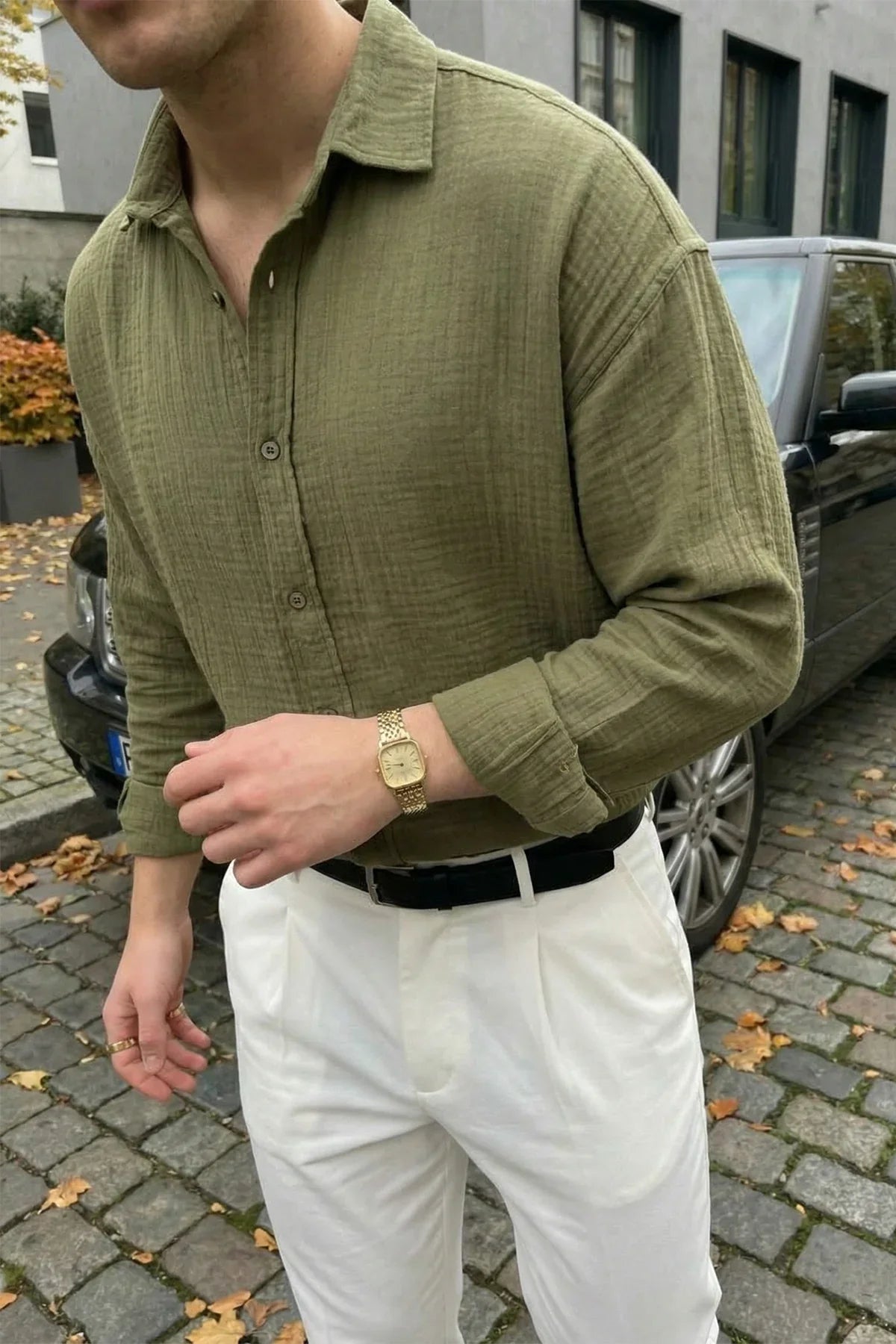 Yurin Erkek Premium Müslin %100 Pamuk Oversize Uzun Kollu Gömlek - Livio Ferri