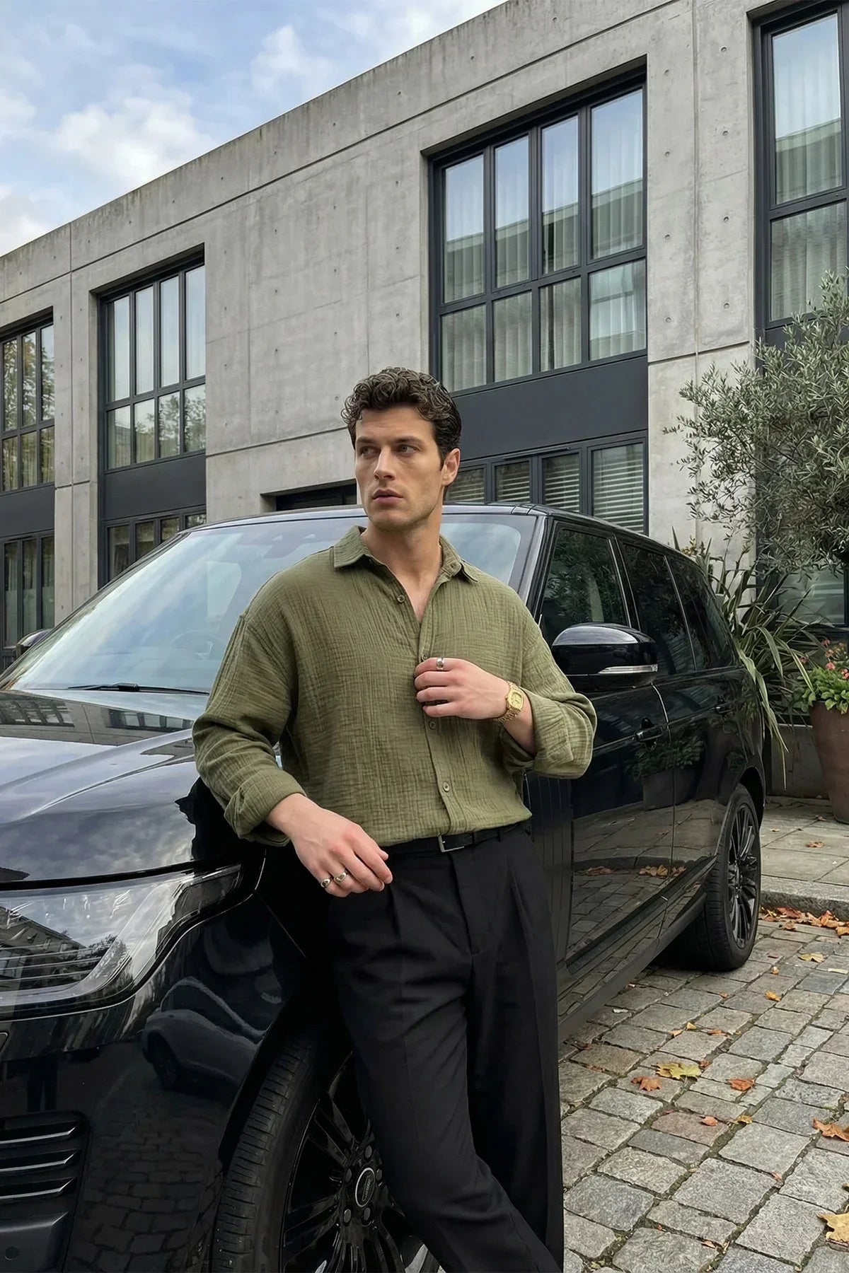 Yurin Erkek Premium Müslin %100 Pamuk Oversize Uzun Kollu Gömlek - Livio Ferri