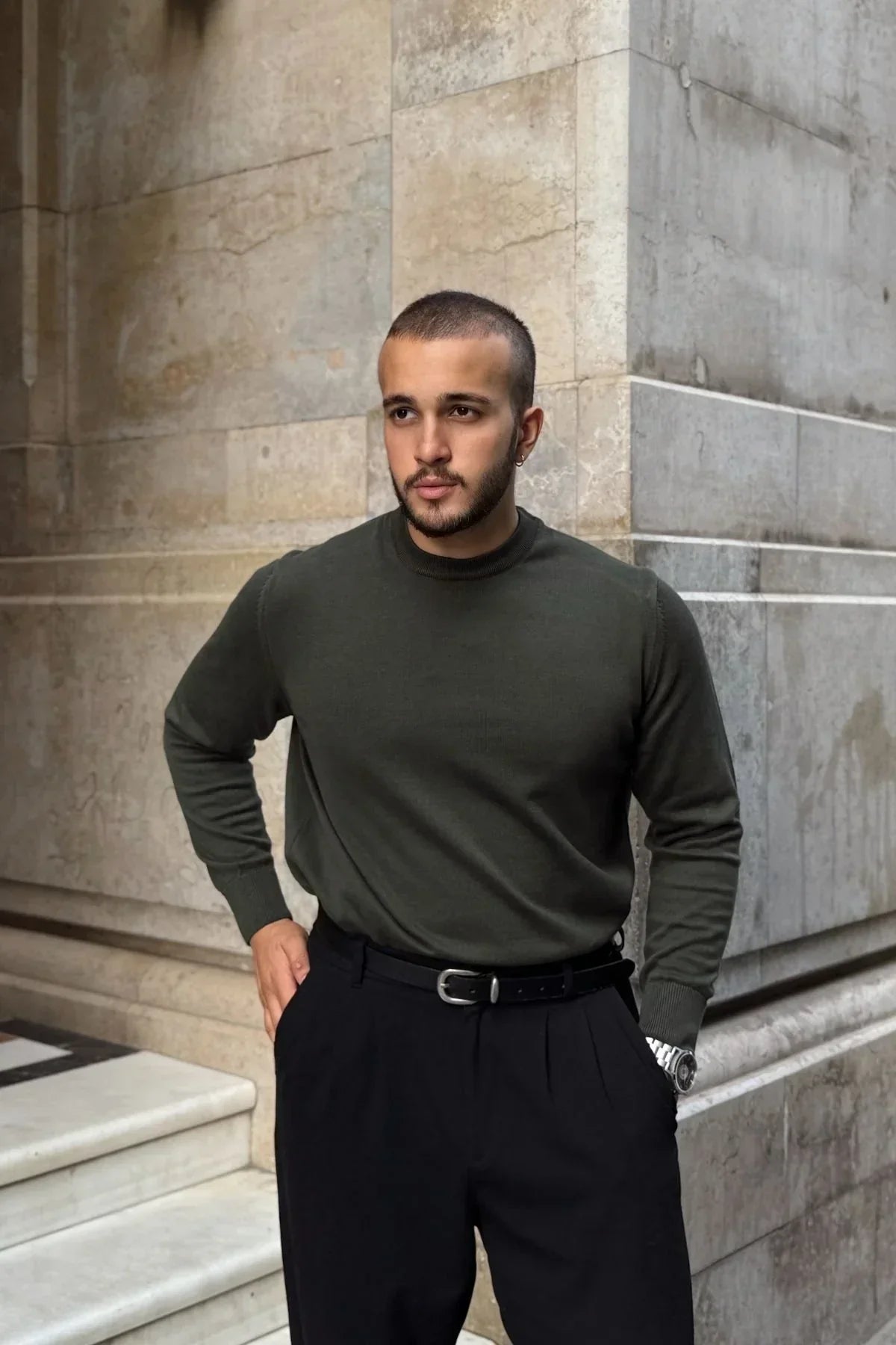 Acton Erkek %100 Organik Pamuk Bisiklet Yaka Triko Kazak