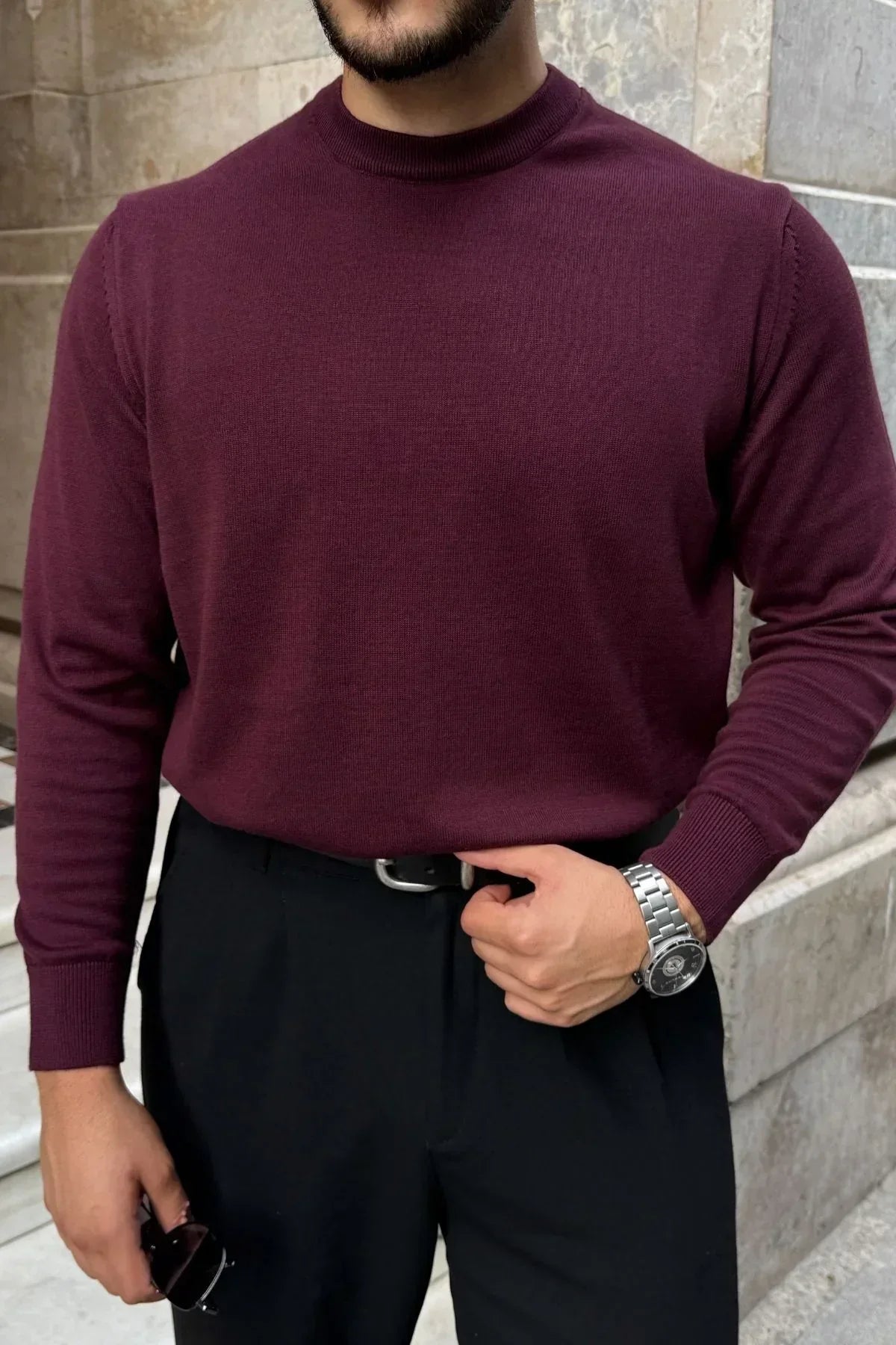 Acton Erkek %100 Organik Pamuk Bisiklet Yaka Triko Kazak