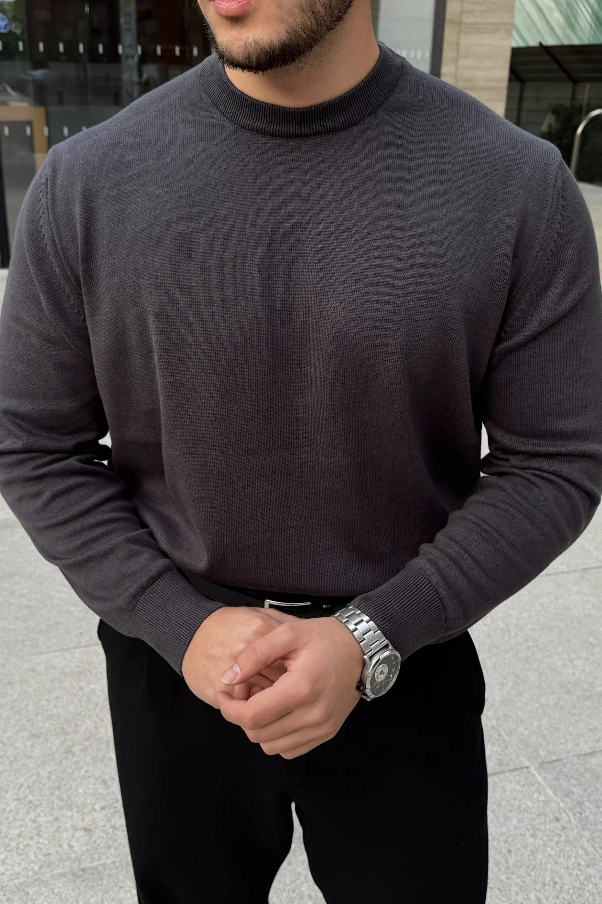 Acton Erkek %100 Organik Pamuk Bisiklet Yaka Triko Kazak