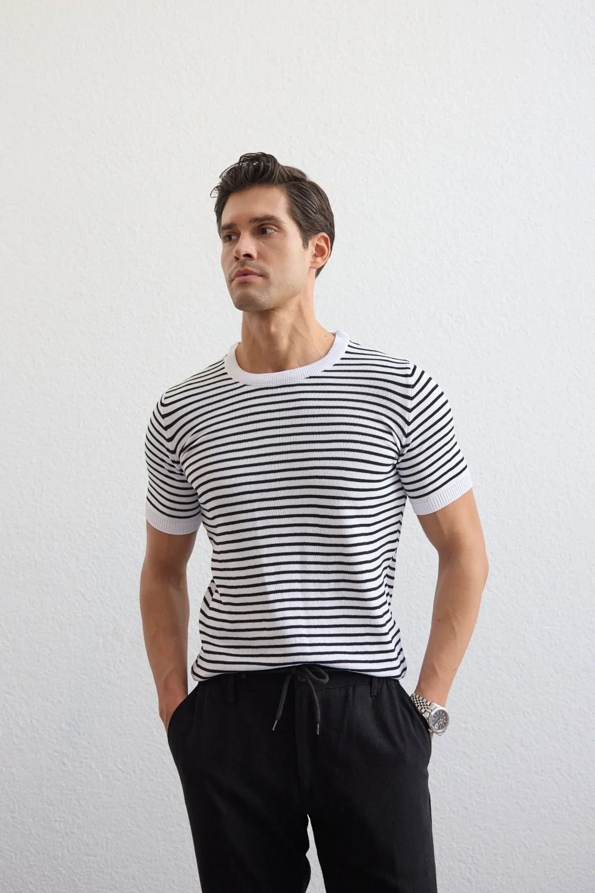 Alat Erkek Çizgili Bisiklet Yaka Triko Tişört - Livio Ferri