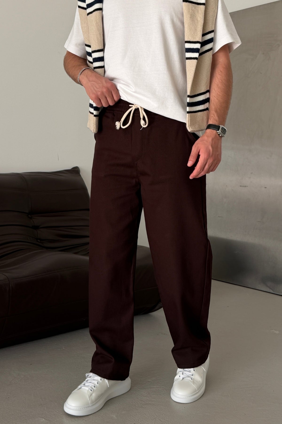 Aleg Beli Lastikli Bağcıklı Baggy Fit Erkek Pantolon