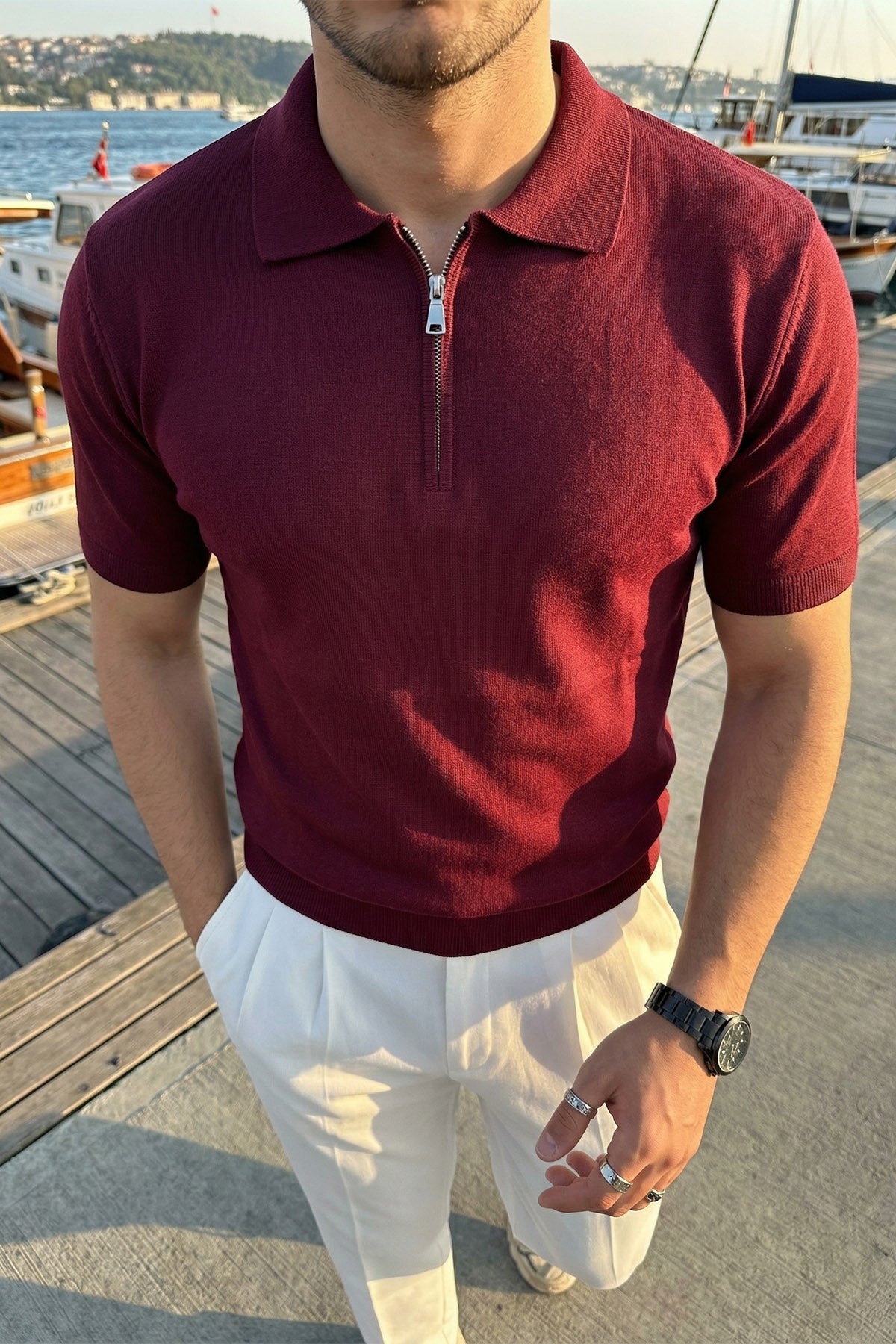 Allen Premium Fermuarlı Polo Yaka Erkek Triko Tişört