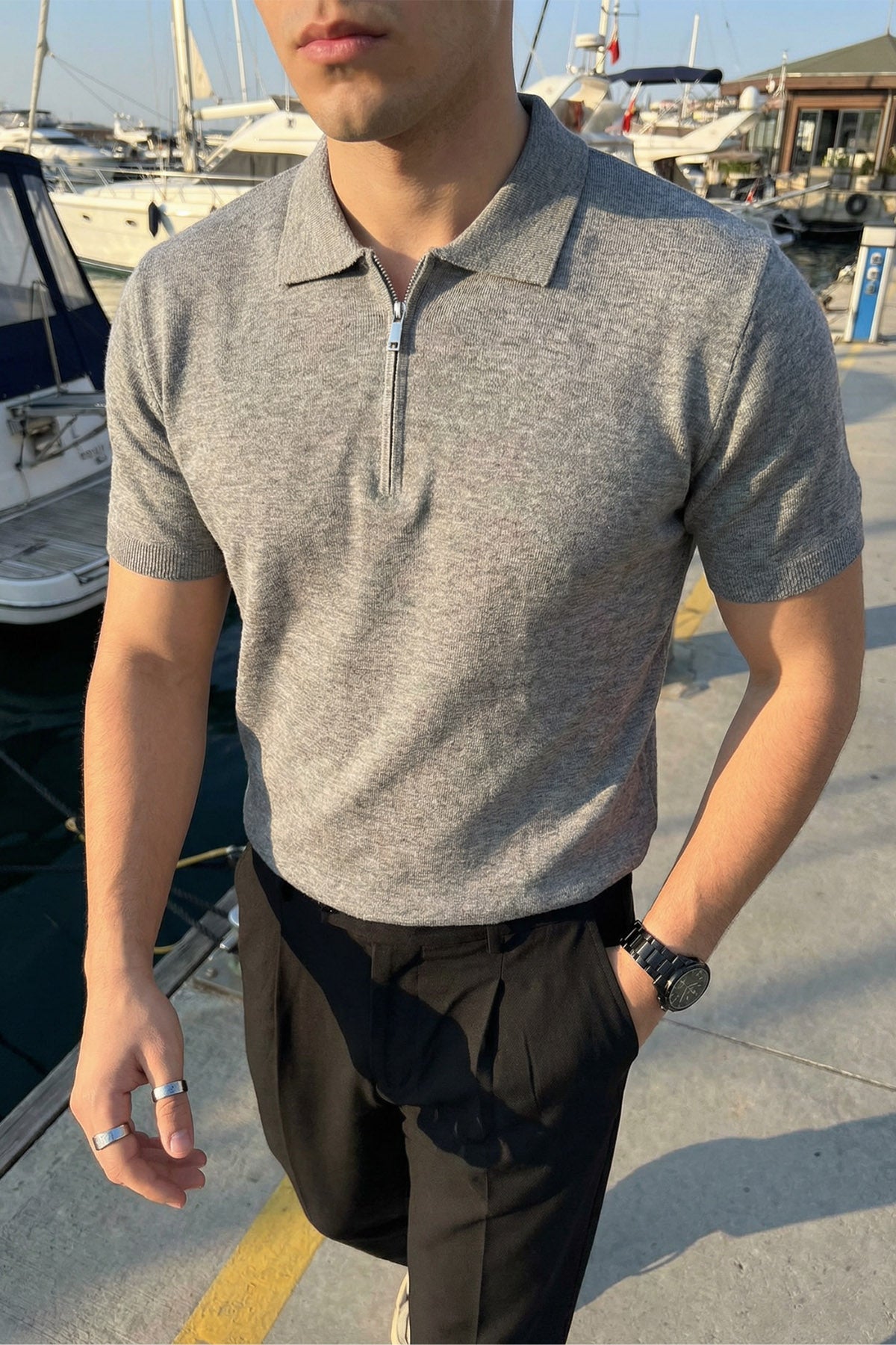 Allen Premium Fermuarlı Polo Yaka Erkek Triko Tişört