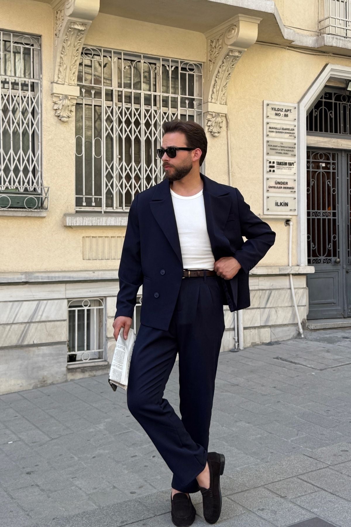 Aral Premium Kruvaze Boxy Ceket Baggy Pileli Pantolon Erkek Takım