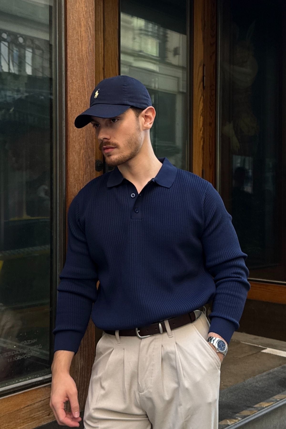 Arco Premium Dokulu Triko Düğmeli Polo Yaka Uzun Kollu Erkek Kazak