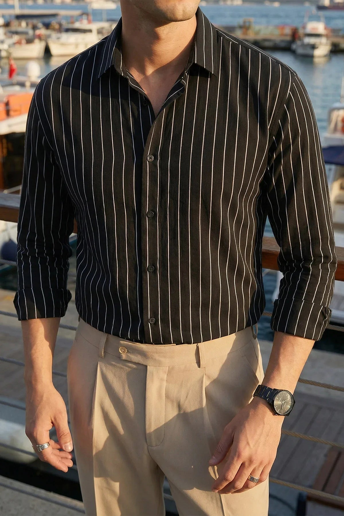 Arkit Erkek Çizgili Viskon Oversize Gömlek - Livio Ferri