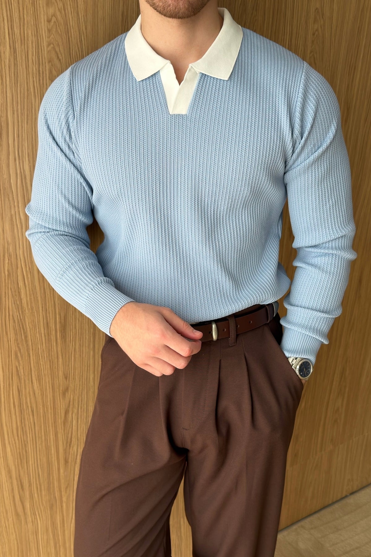 Atri Çift Renk Dokulu Regular Fit Polo Yaka Erkek Triko Kazak