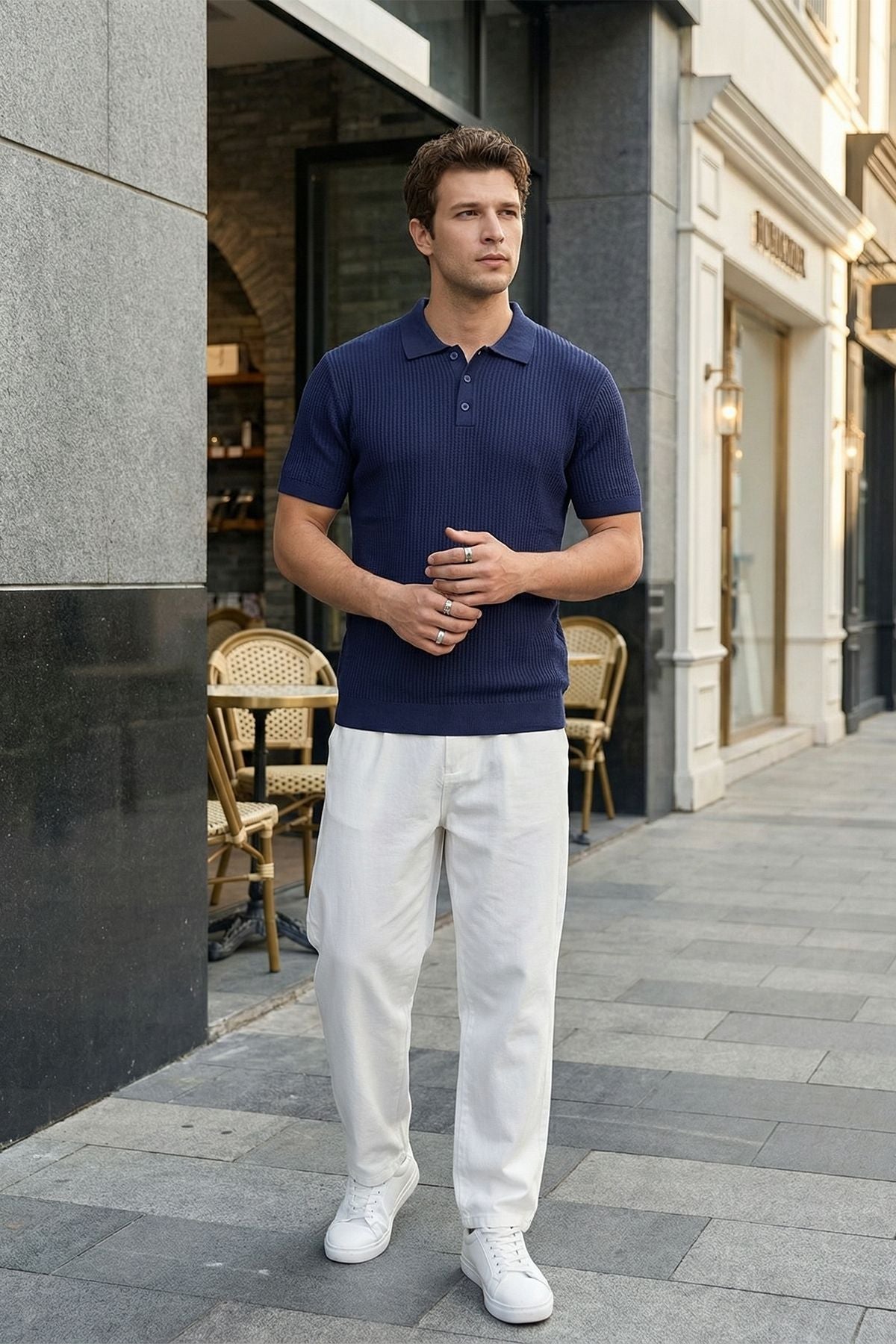 Bande Regular Fit Erkek Kısa Kol Triko Polo Yaka Dokulu Tişört