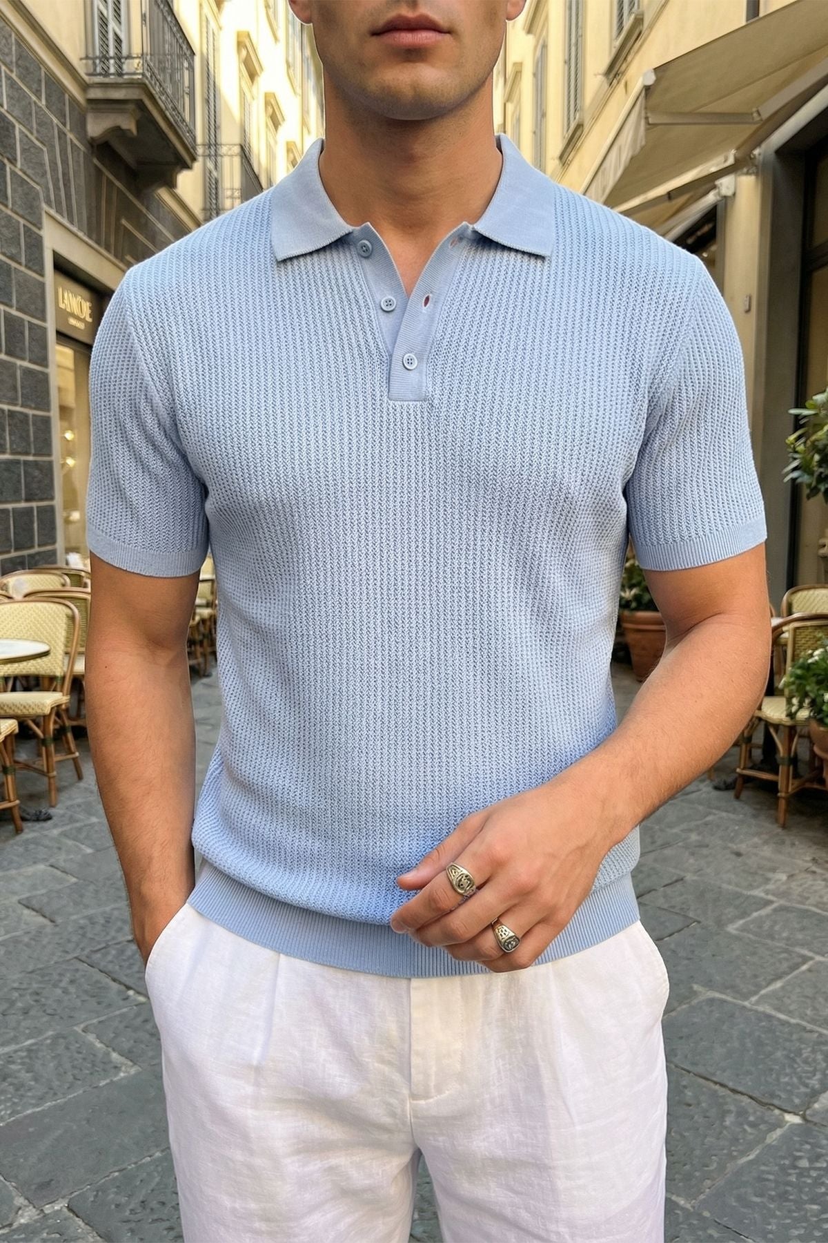 Bande Regular Fit Erkek Kısa Kol Triko Polo Yaka Dokulu Tişört