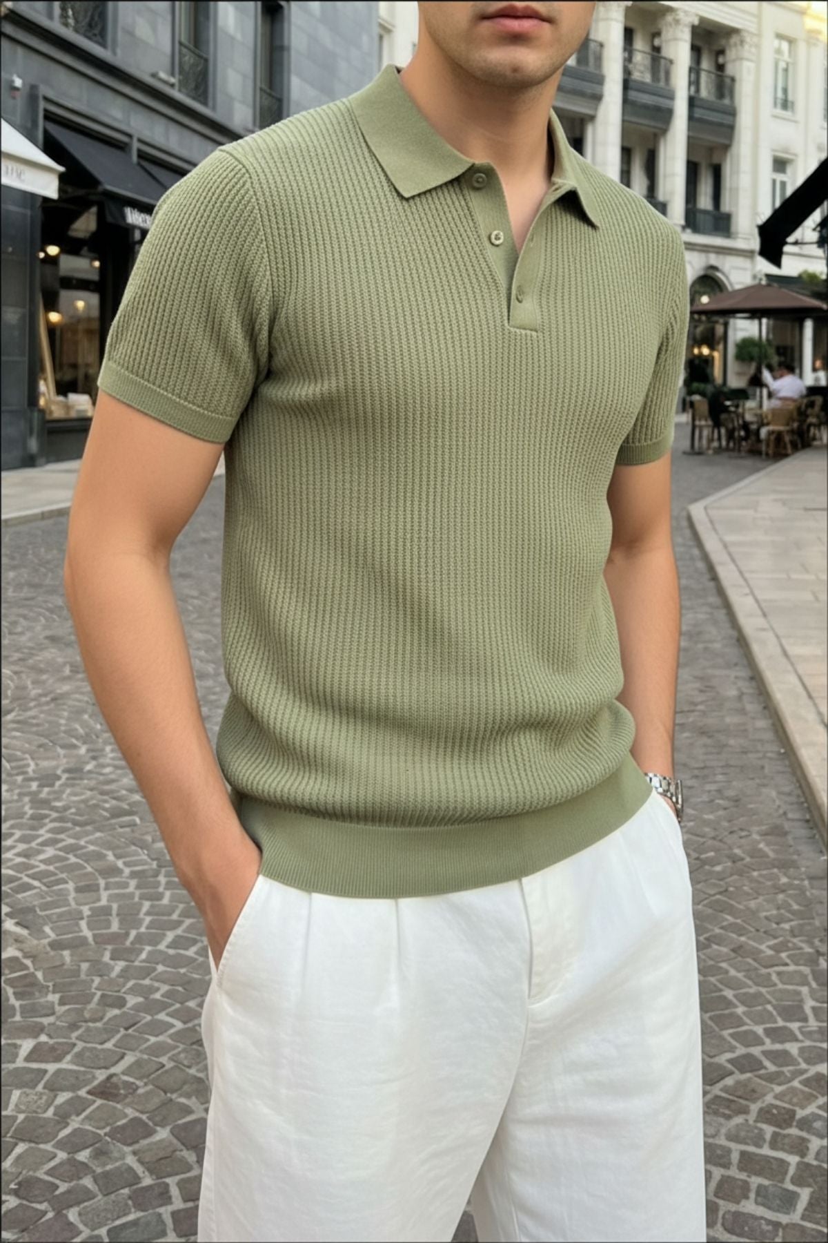 Bande Regular Fit Erkek Kısa Kol Triko Polo Yaka Dokulu Tişört