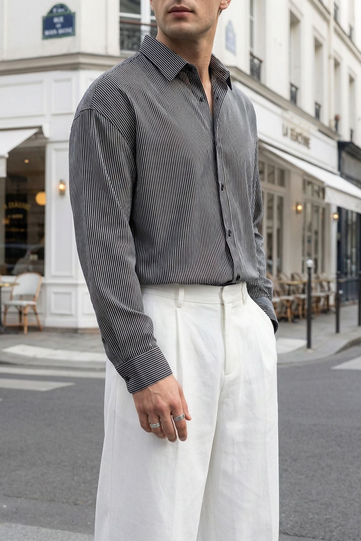 Bion Geniş Kalıp Erkek Çizgili Gömlek