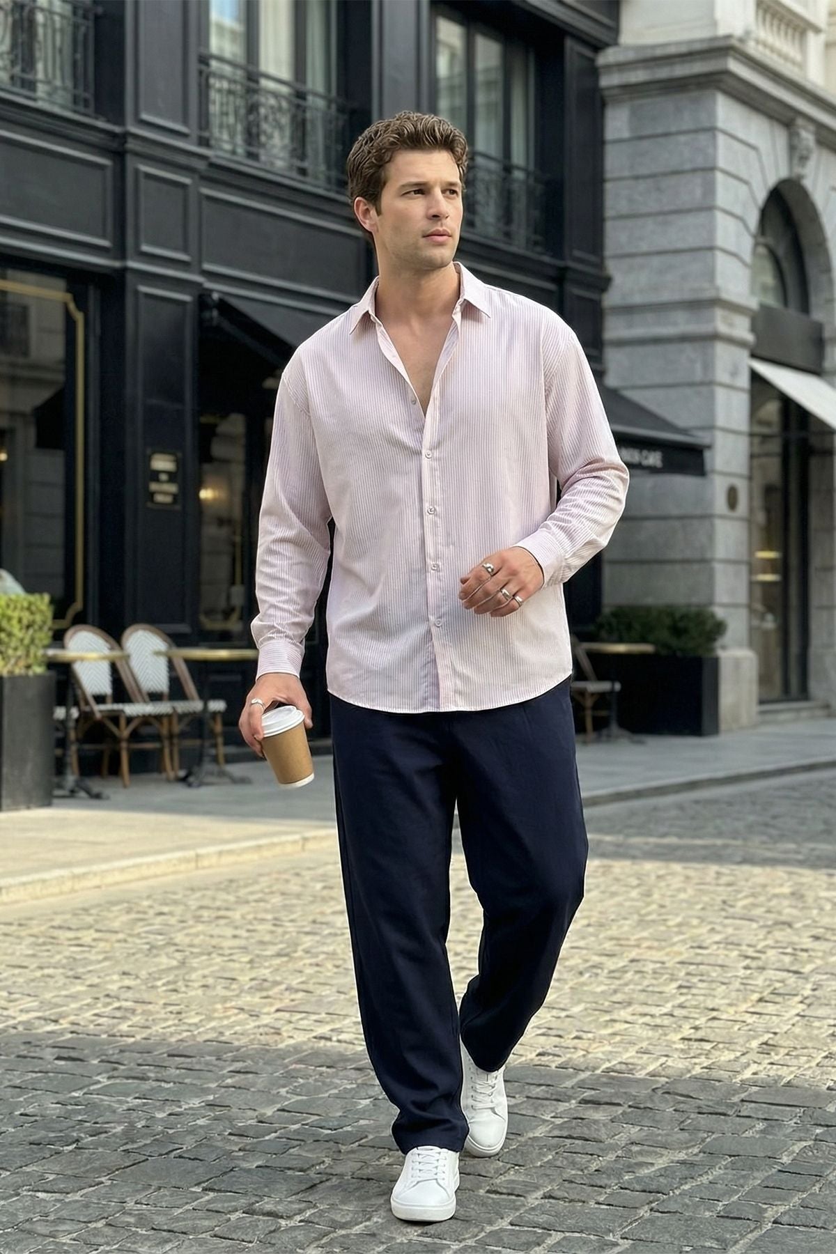 Bion Geniş Kalıp Erkek Çizgili Gömlek