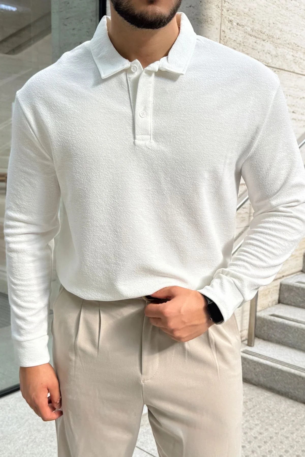 Cali Erkek Regular Fit Polo Yaka Uzun Kollu Sweatshirt Tişört