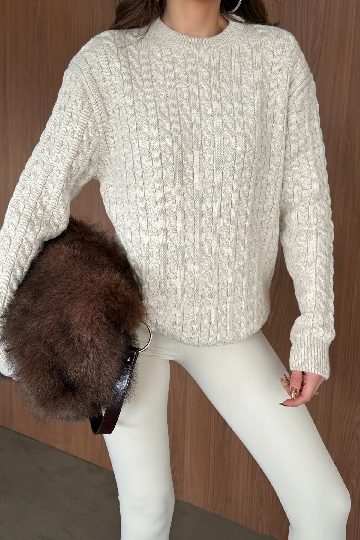 Erin Premium Saç Örgü Bisiklet Yaka Kalın Triko Kazak - Livio Ferri