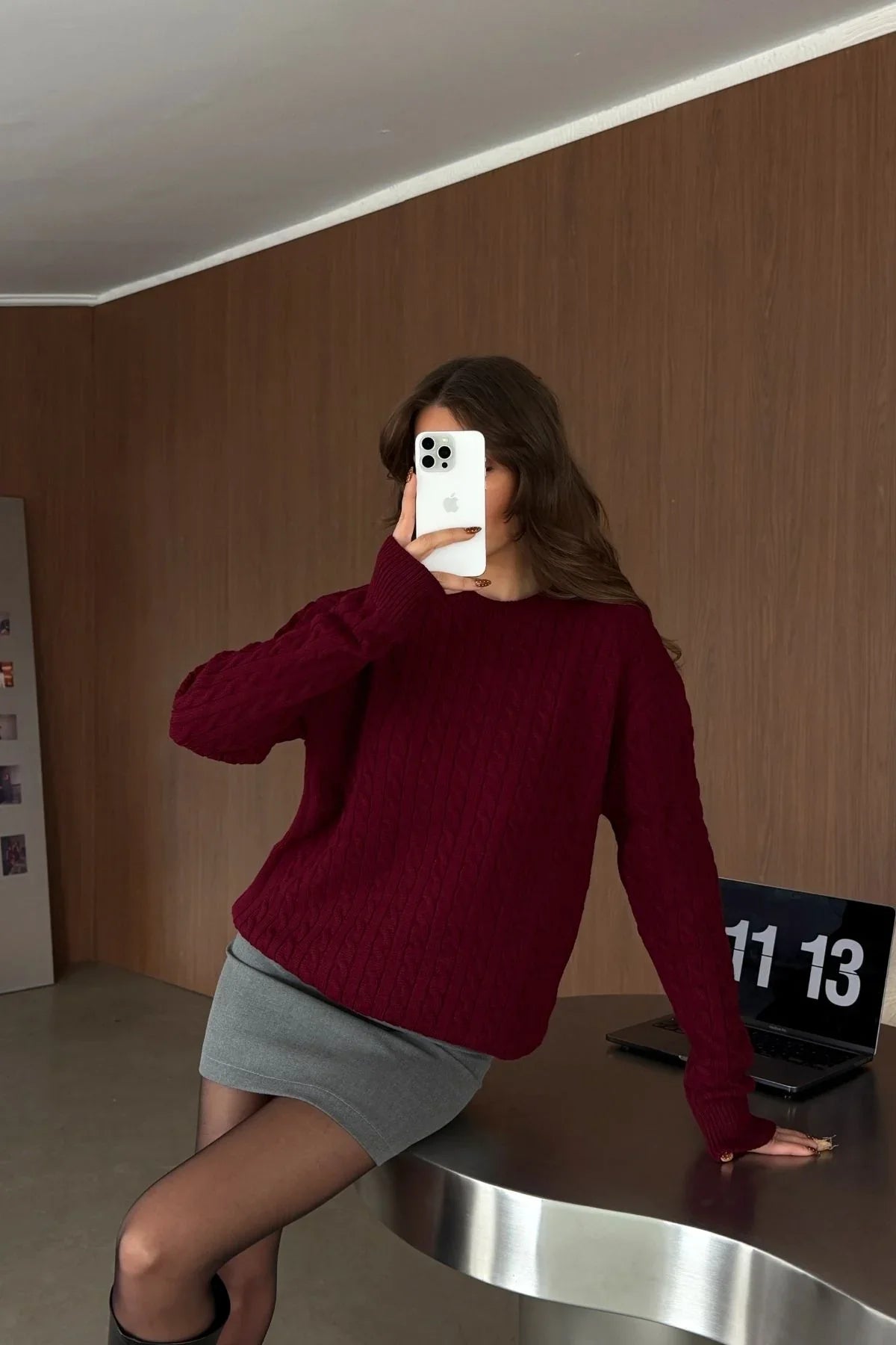 Erin Premium Saç Örgü Bisiklet Yaka Kalın Triko Kazak - Livio Ferri