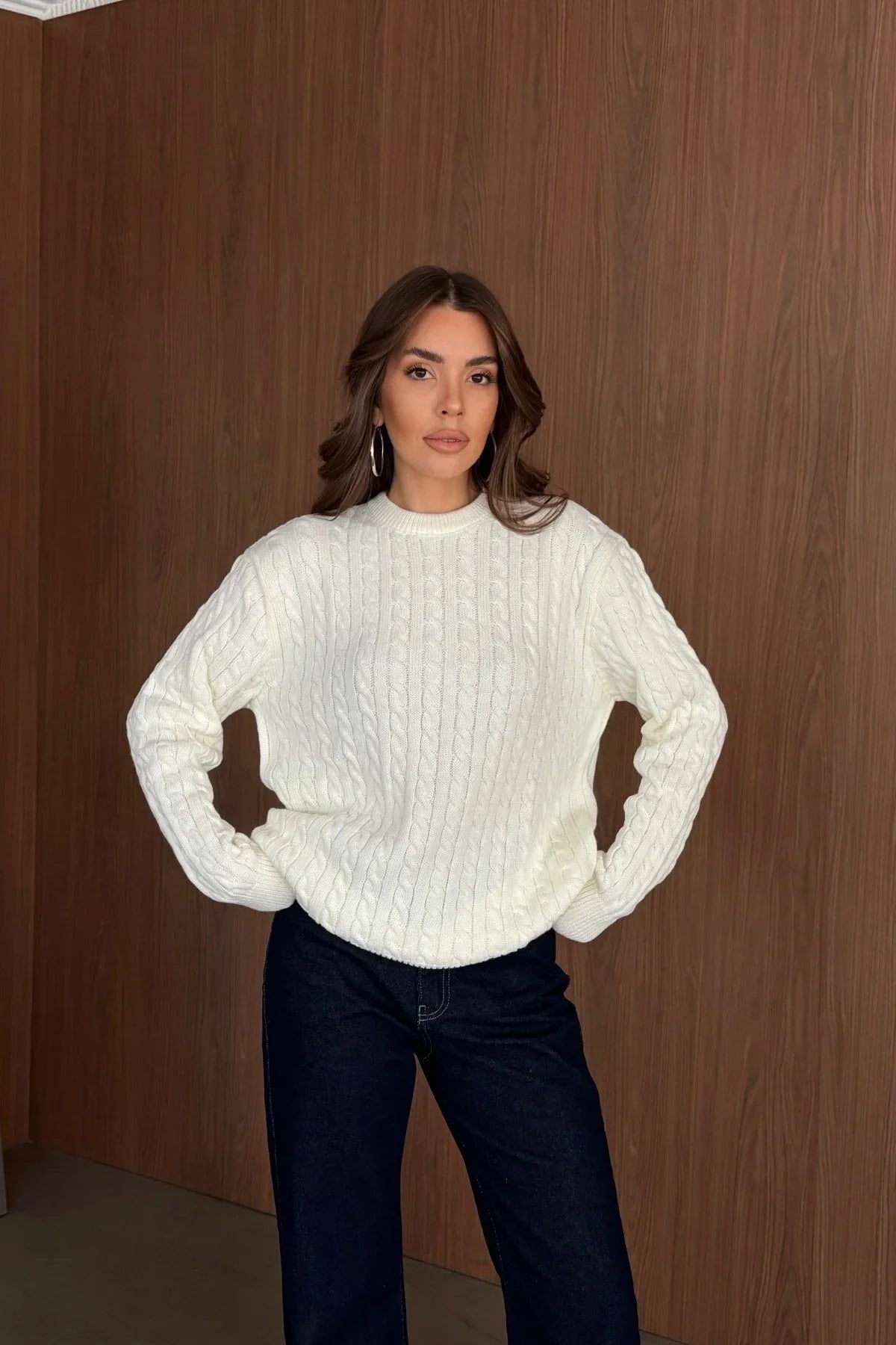 Erin Premium Saç Örgü Bisiklet Yaka Kalın Triko Kazak - Livio Ferri