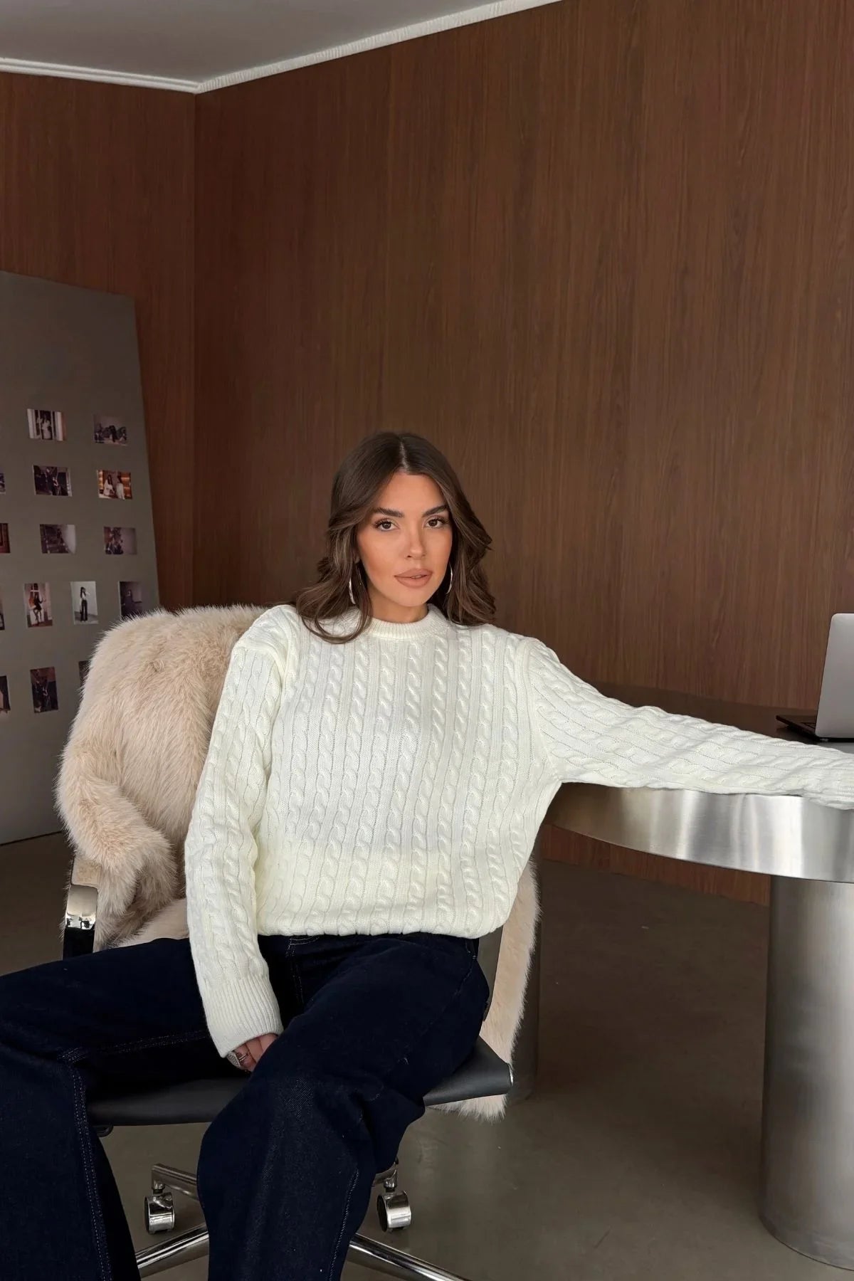 Erin Premium Saç Örgü Bisiklet Yaka Kalın Triko Kazak - Livio Ferri