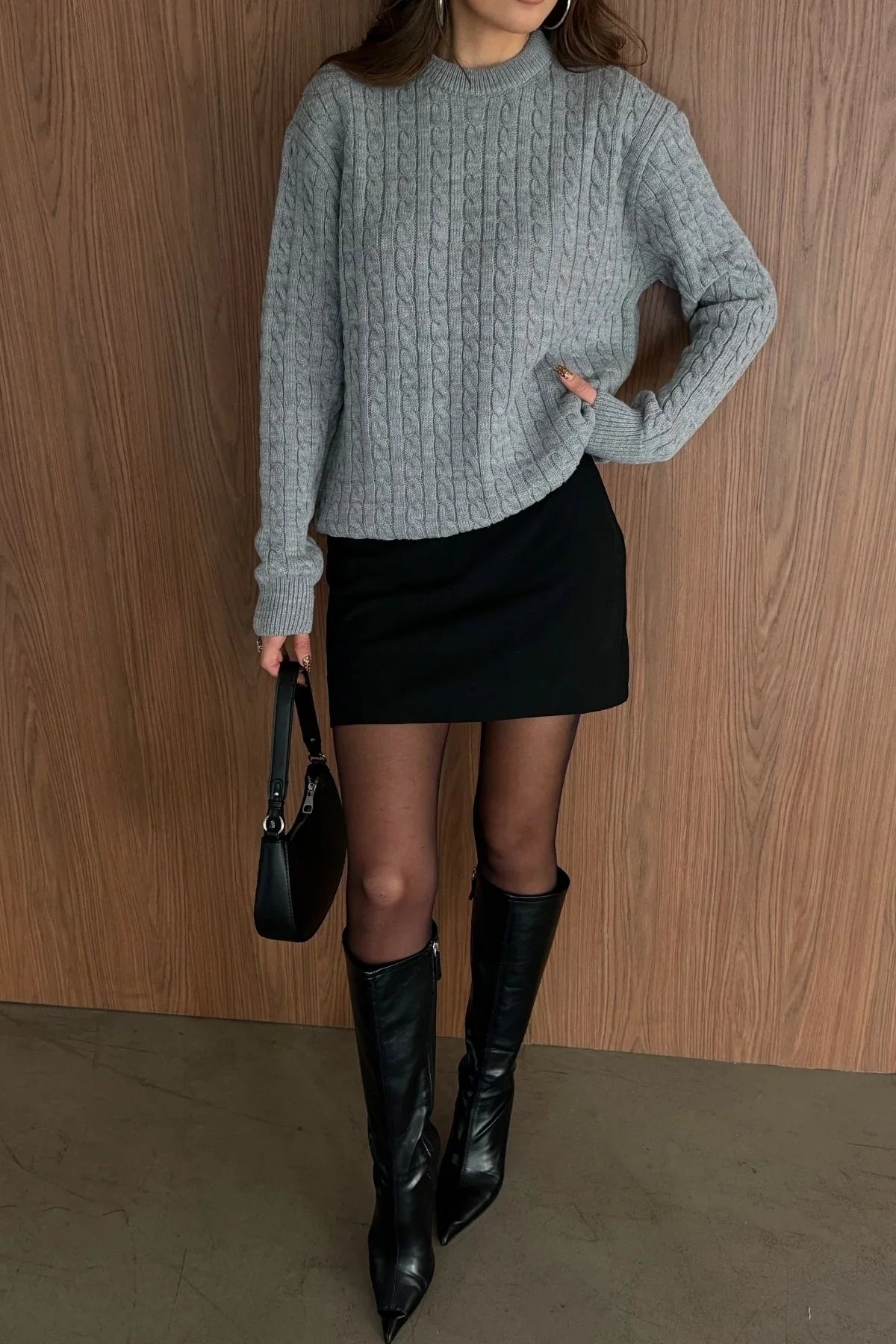 Erin Premium Saç Örgü Bisiklet Yaka Kalın Triko Kazak - Livio Ferri