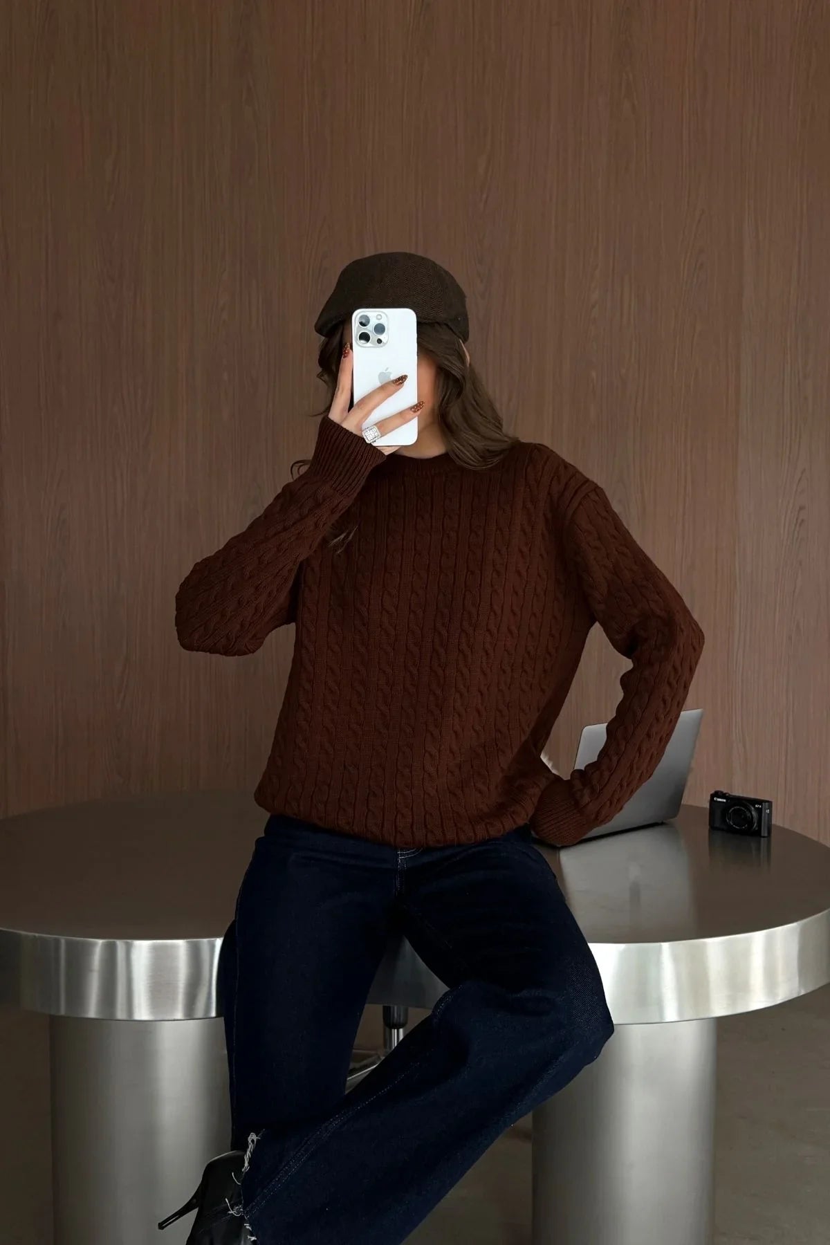 Erin Premium Saç Örgü Bisiklet Yaka Kalın Triko Kazak - Livio Ferri