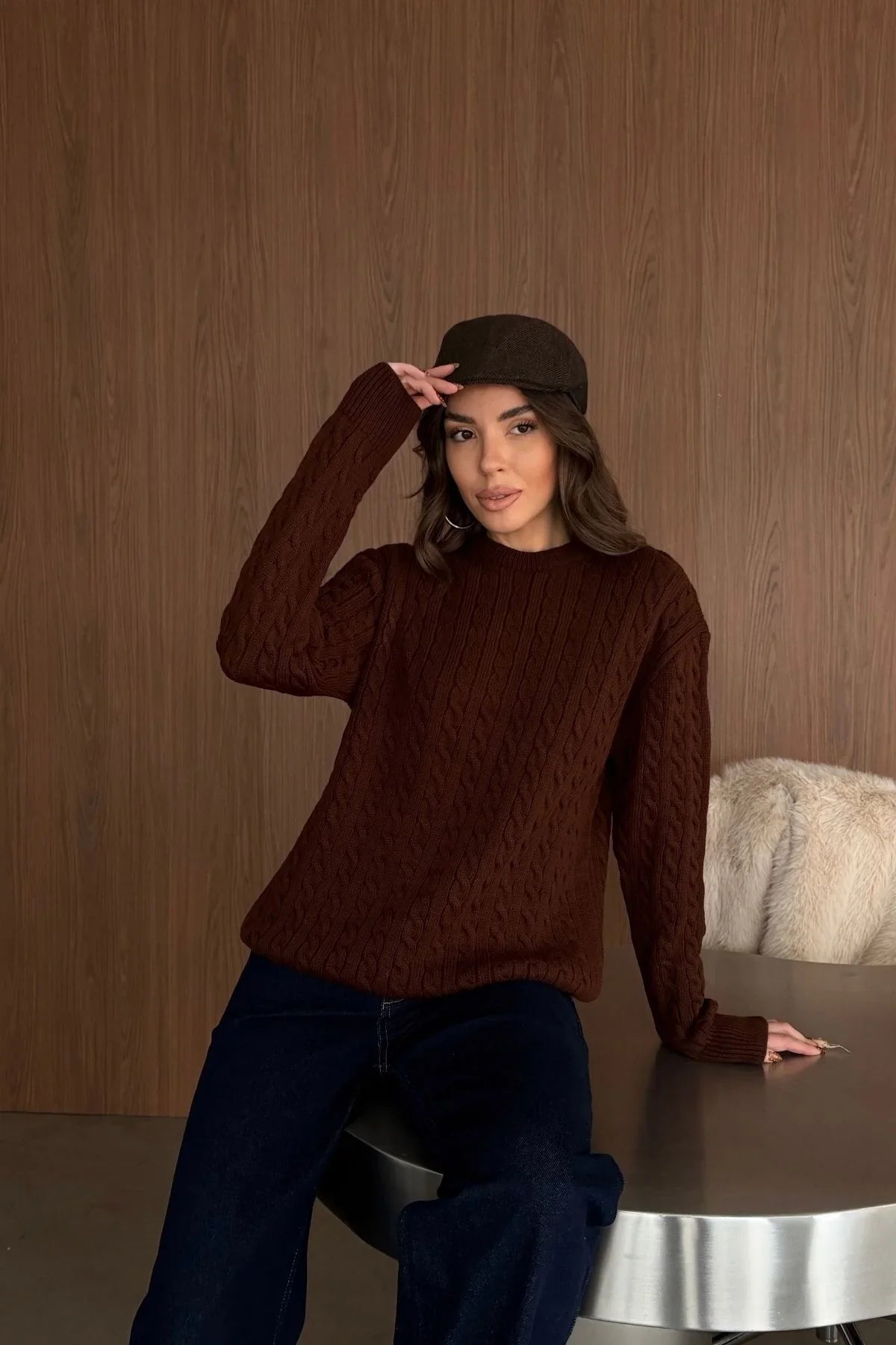 Erin Premium Saç Örgü Bisiklet Yaka Kalın Triko Kazak - Livio Ferri