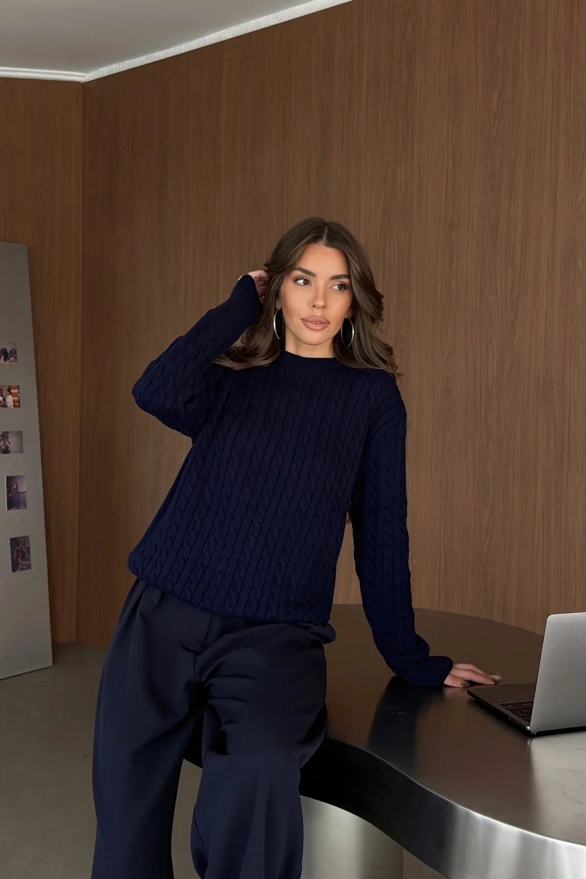 Erin Premium Saç Örgü Bisiklet Yaka Kalın Triko Kazak - Livio Ferri