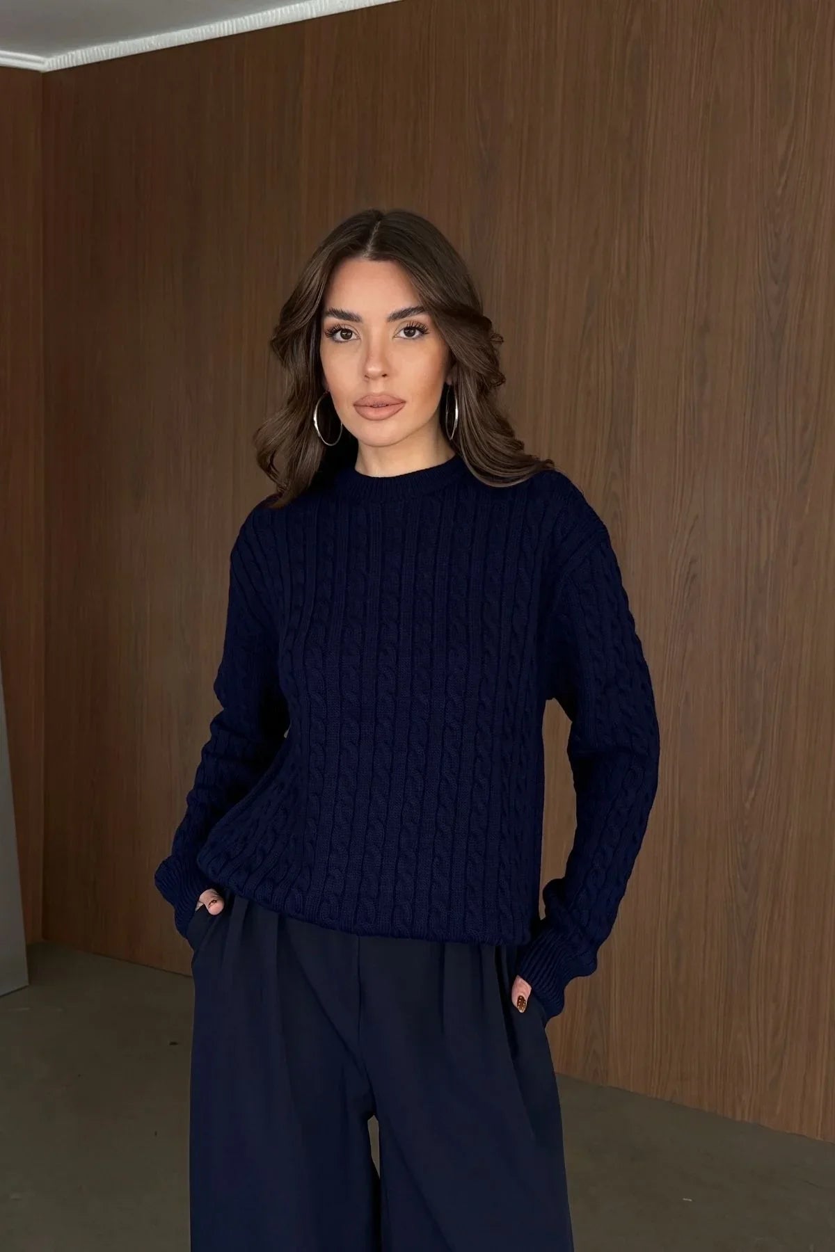 Erin Premium Saç Örgü Bisiklet Yaka Kalın Triko Kazak - Livio Ferri