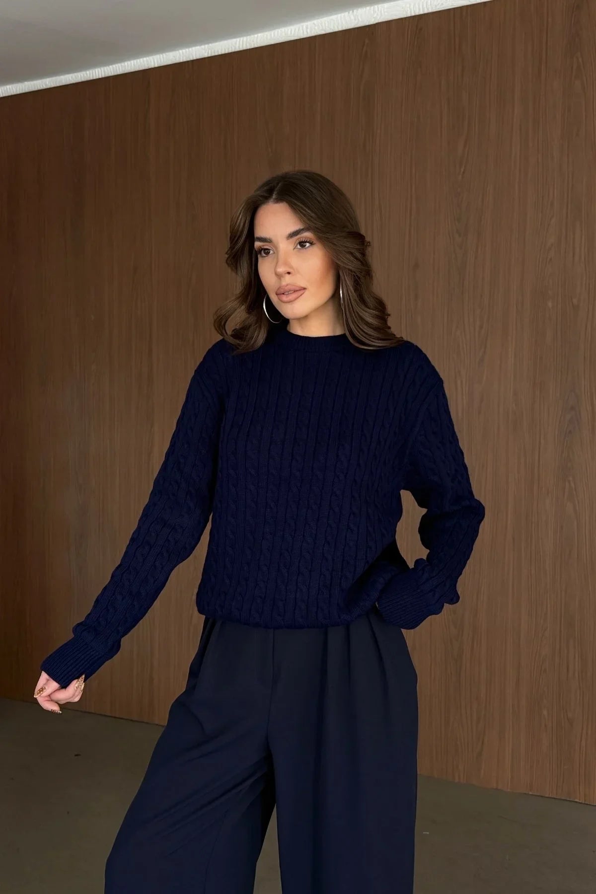 Erin Premium Saç Örgü Bisiklet Yaka Kalın Triko Kazak - Livio Ferri