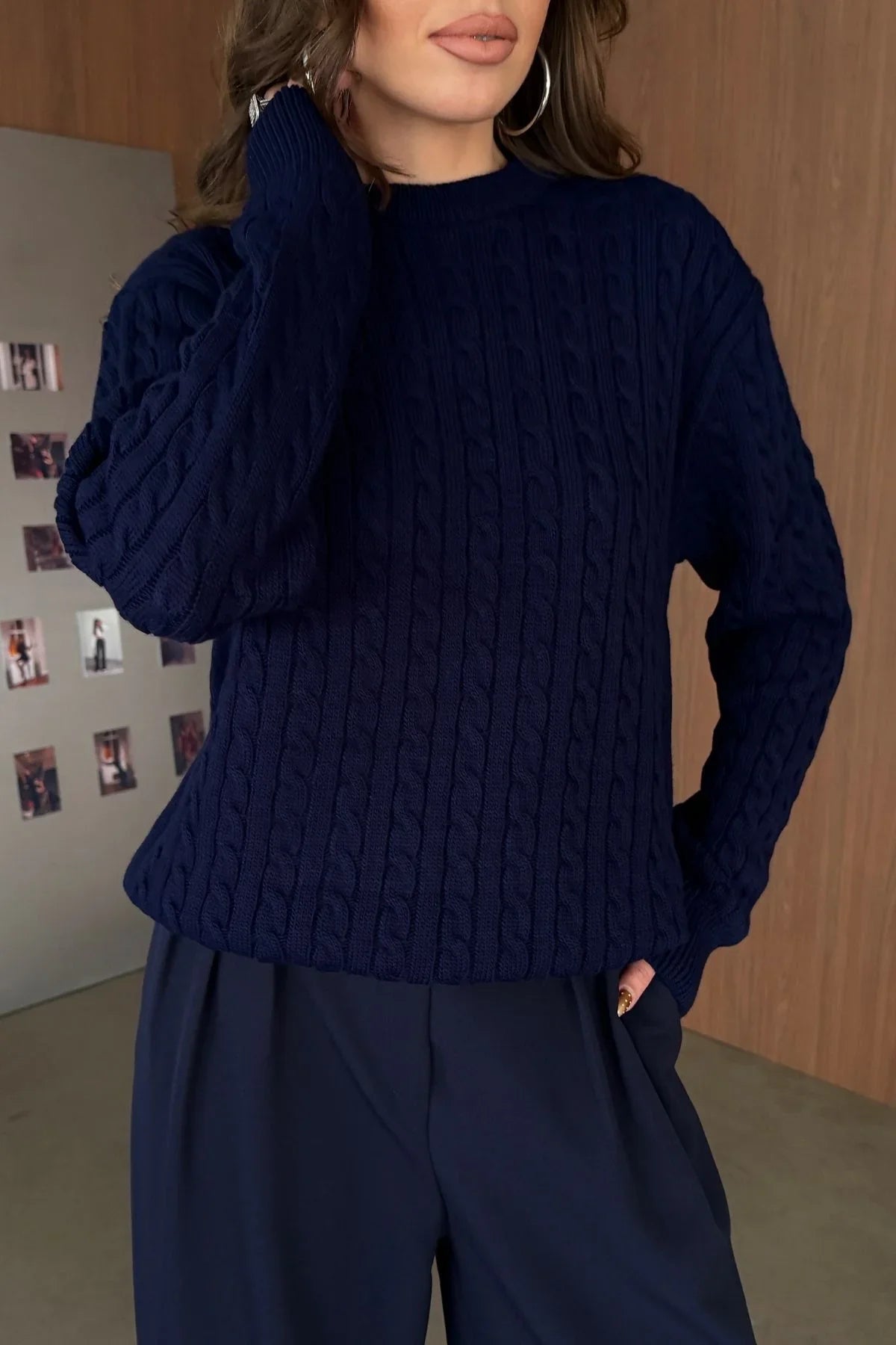 Erin Premium Saç Örgü Bisiklet Yaka Kalın Triko Kazak - Livio Ferri