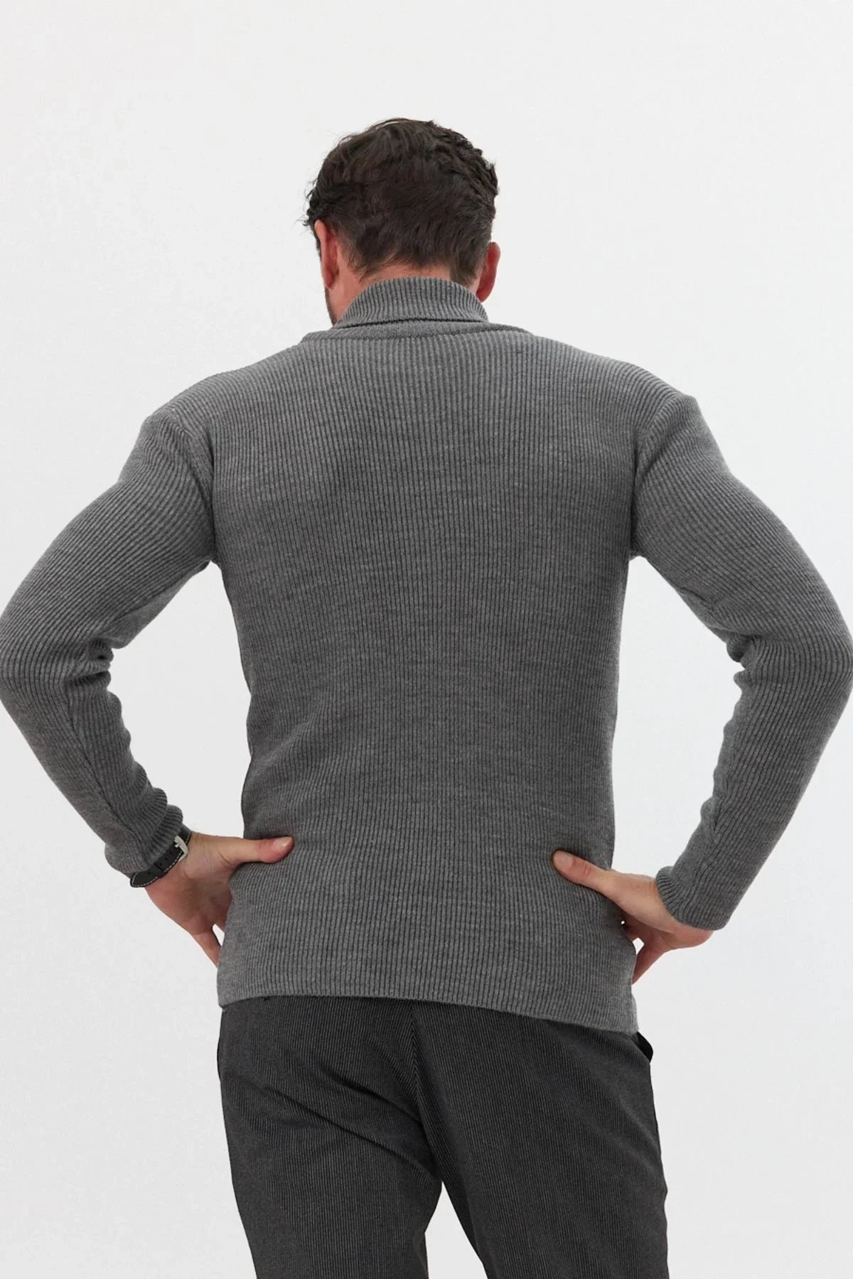 Erkek Balıkçı Yaka Slim Fit Fitilli Triko Kazak