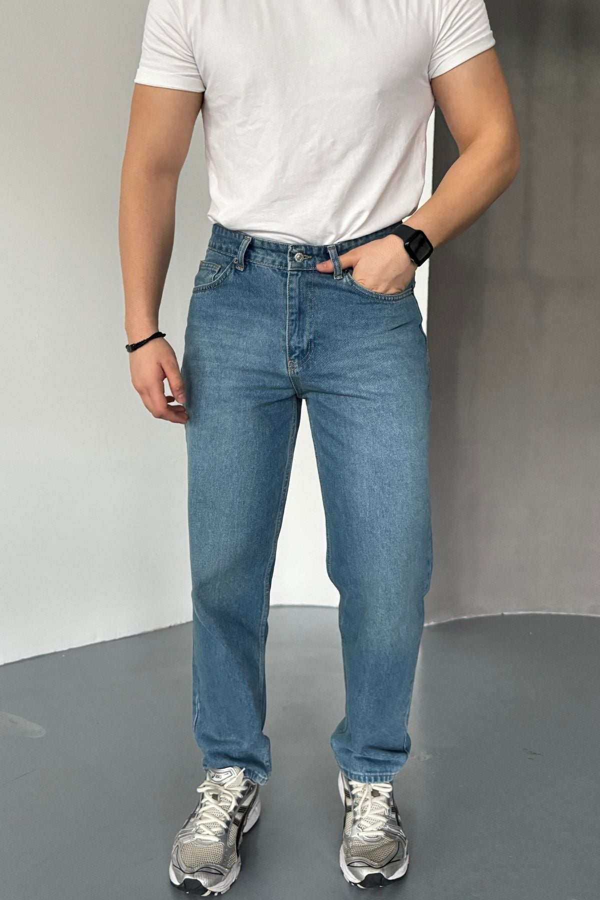 Erkek Basic Boyfriend Kalıp Yıkamalı Kot Pantolon Jean