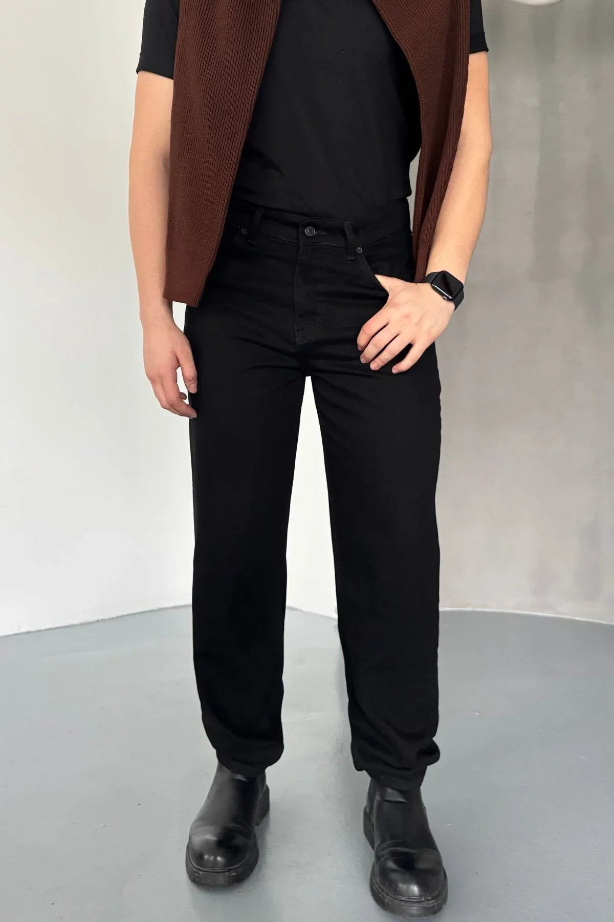 Erkek Basic Boyfriend Kalıp Yıkamalı Kot Pantolon Jean