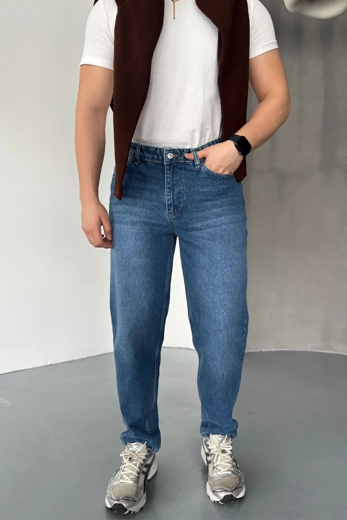 Erkek Basic Boyfriend Kalıp Yıkamalı Kot Pantolon Jean