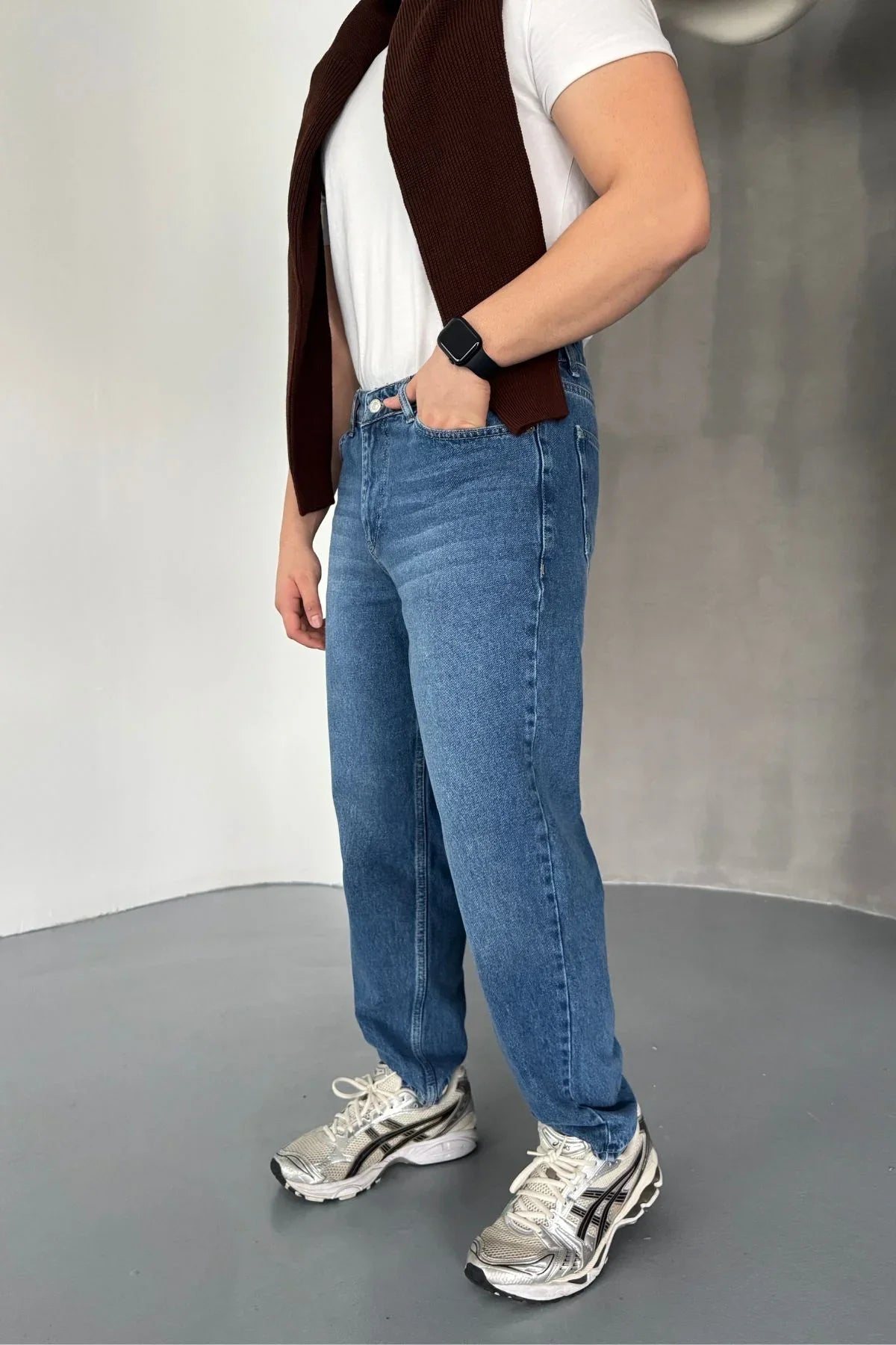 Erkek Basic Boyfriend Kalıp Yıkamalı Kot Pantolon Jean