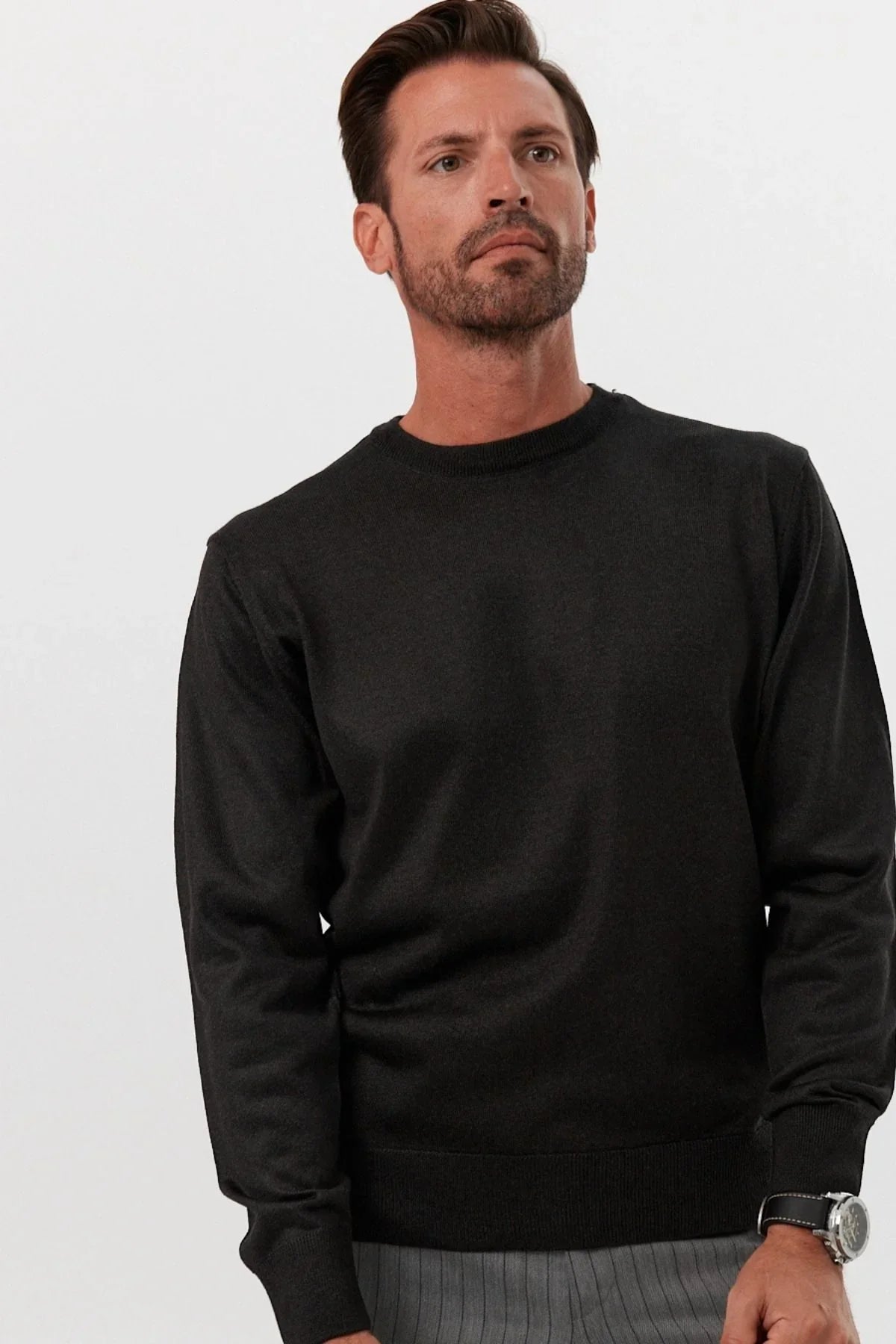 Erkek Büyük Beden Normal Kesim Bisiklet Yaka Triko Kazak - Livio Ferri