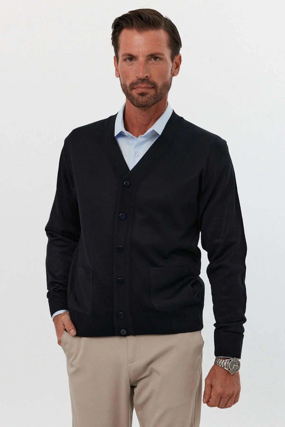 Erkek Büyük Beden Normal Kesim Cepli Hırka Triko