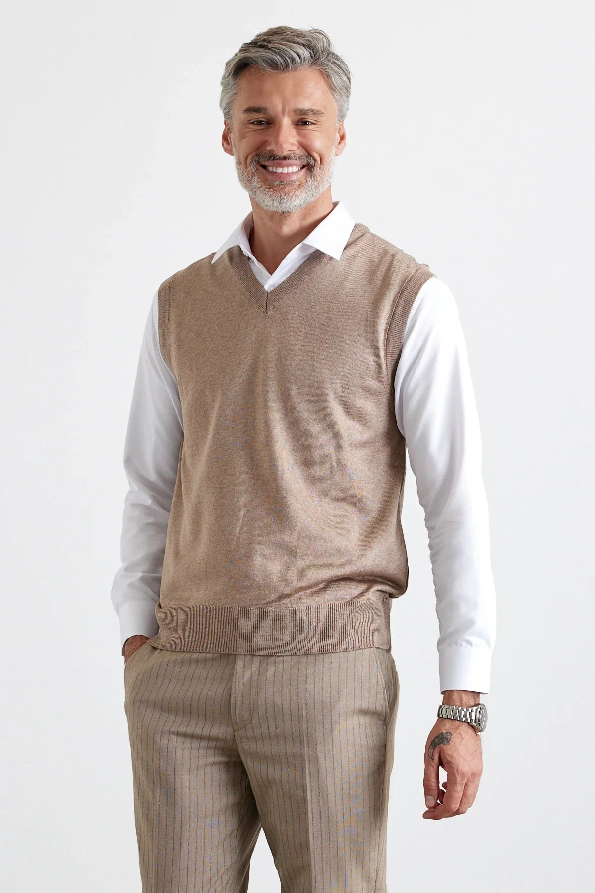 Erkek Büyük Beden Normal Kesim Kolsuz Süveter Triko Kazak