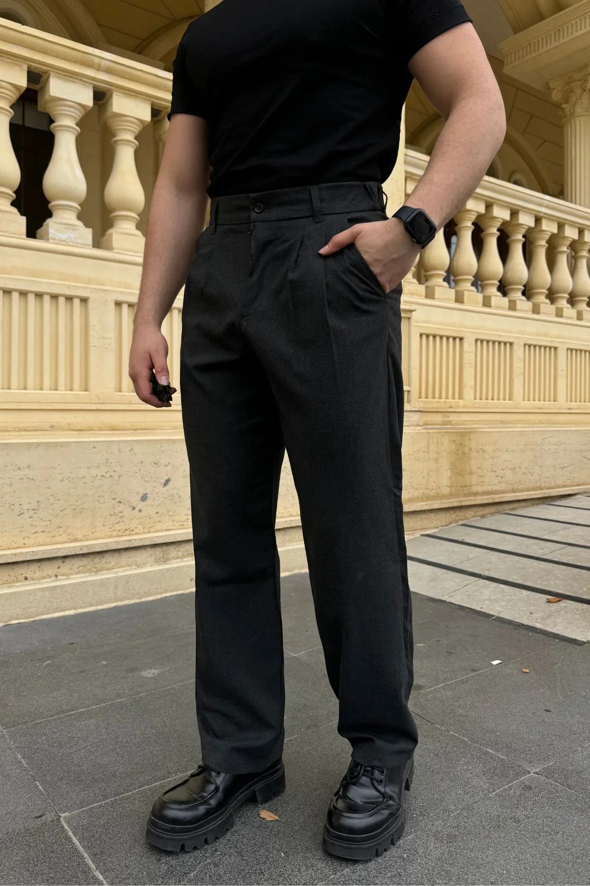 Erkek Kumaş Baggy Kalıp Pileli Pantolon