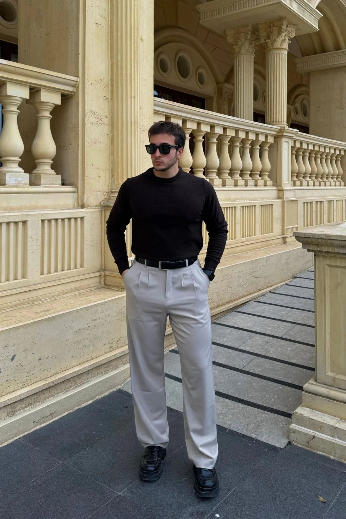 Erkek Kumaş Baggy Kalıp Pileli Pantolon - Livio Ferri