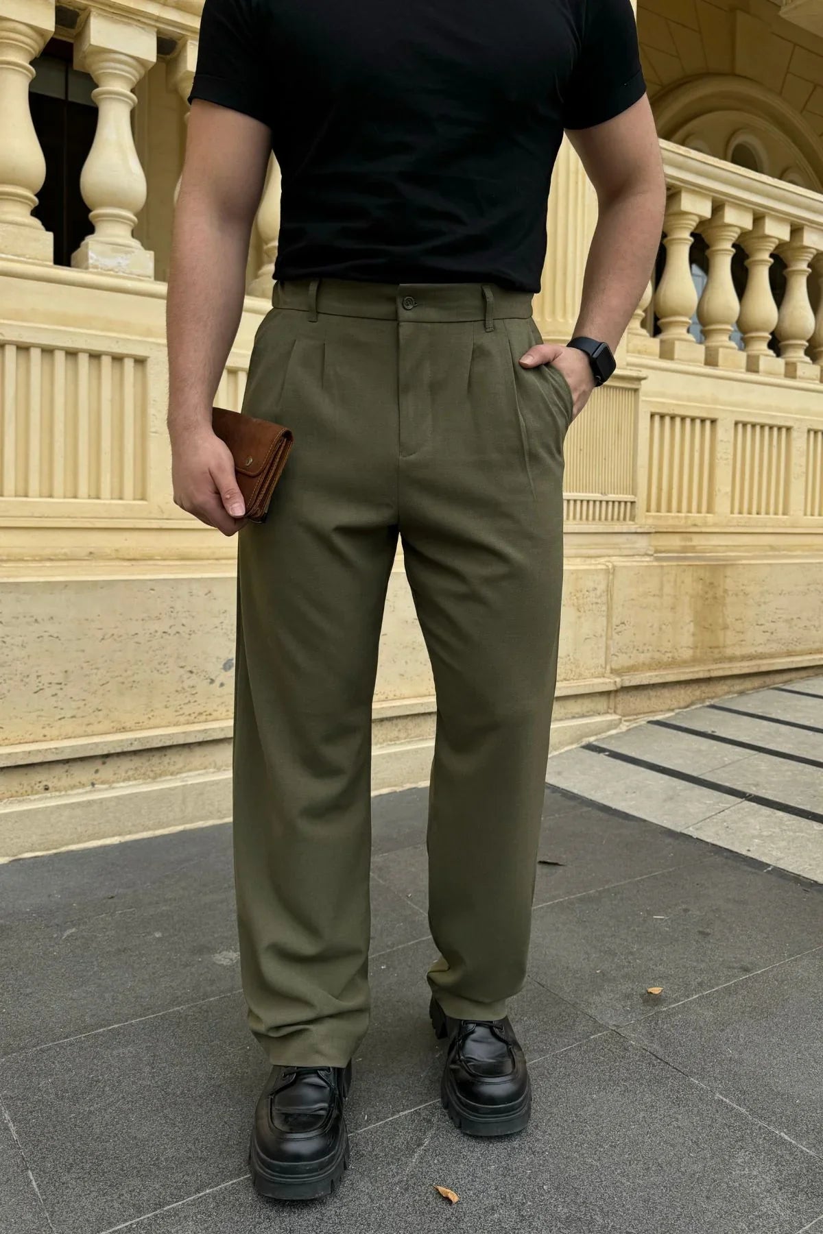 Erkek Kumaş Baggy Kalıp Pileli Pantolon