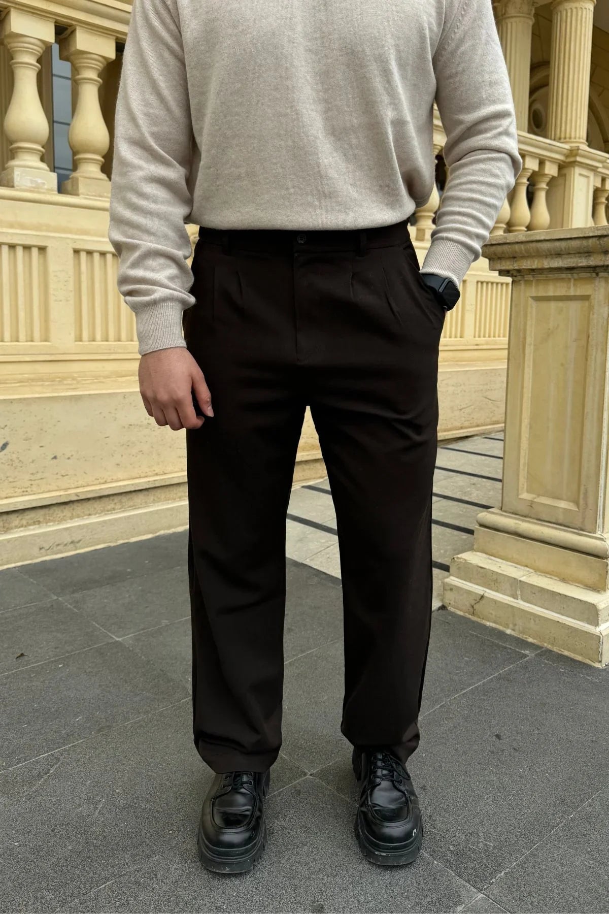 Erkek Kumaş Baggy Kalıp Pileli Pantolon