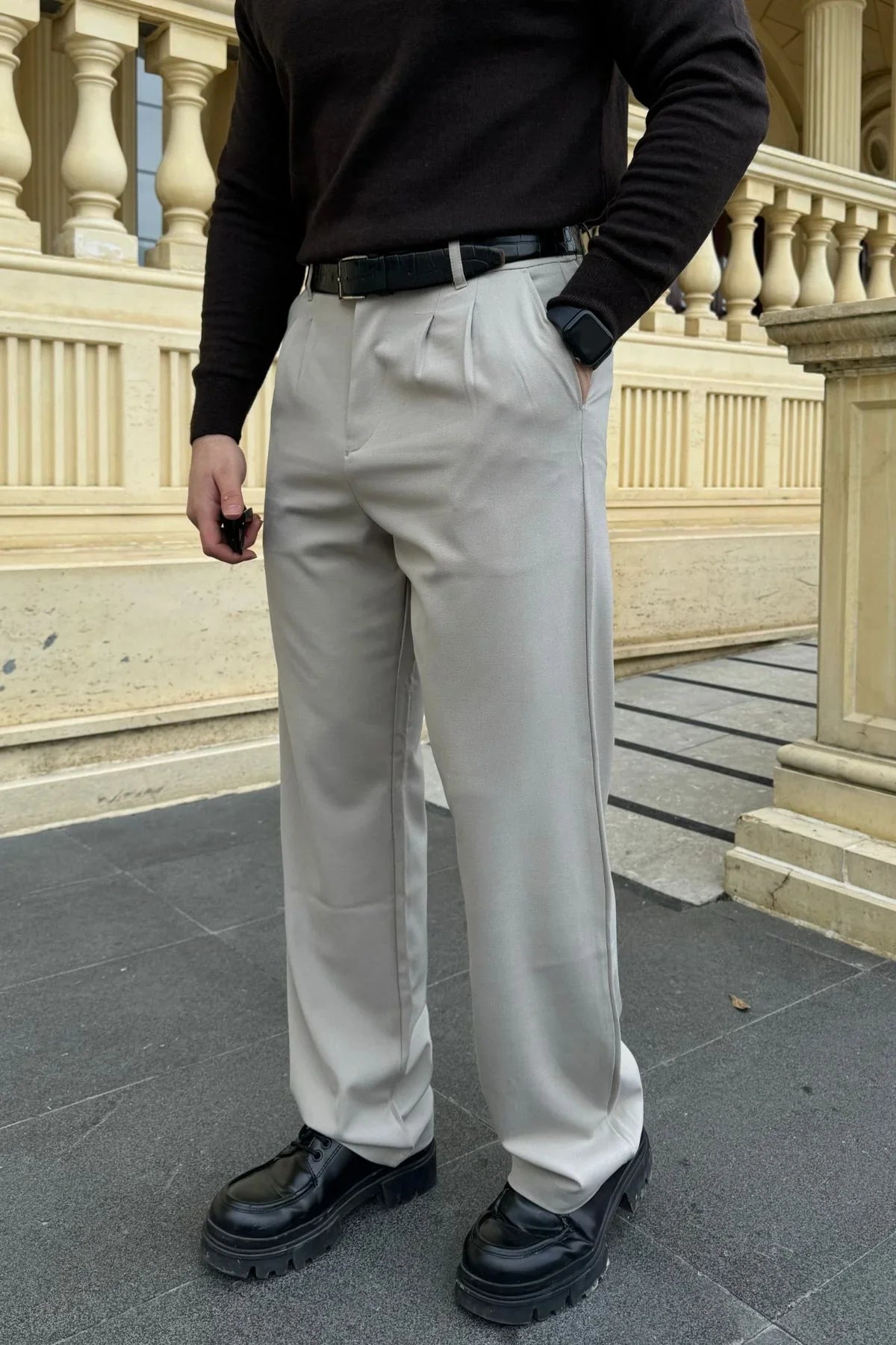 Erkek Kumaş Baggy Kalıp Pileli Pantolon - Livio Ferri