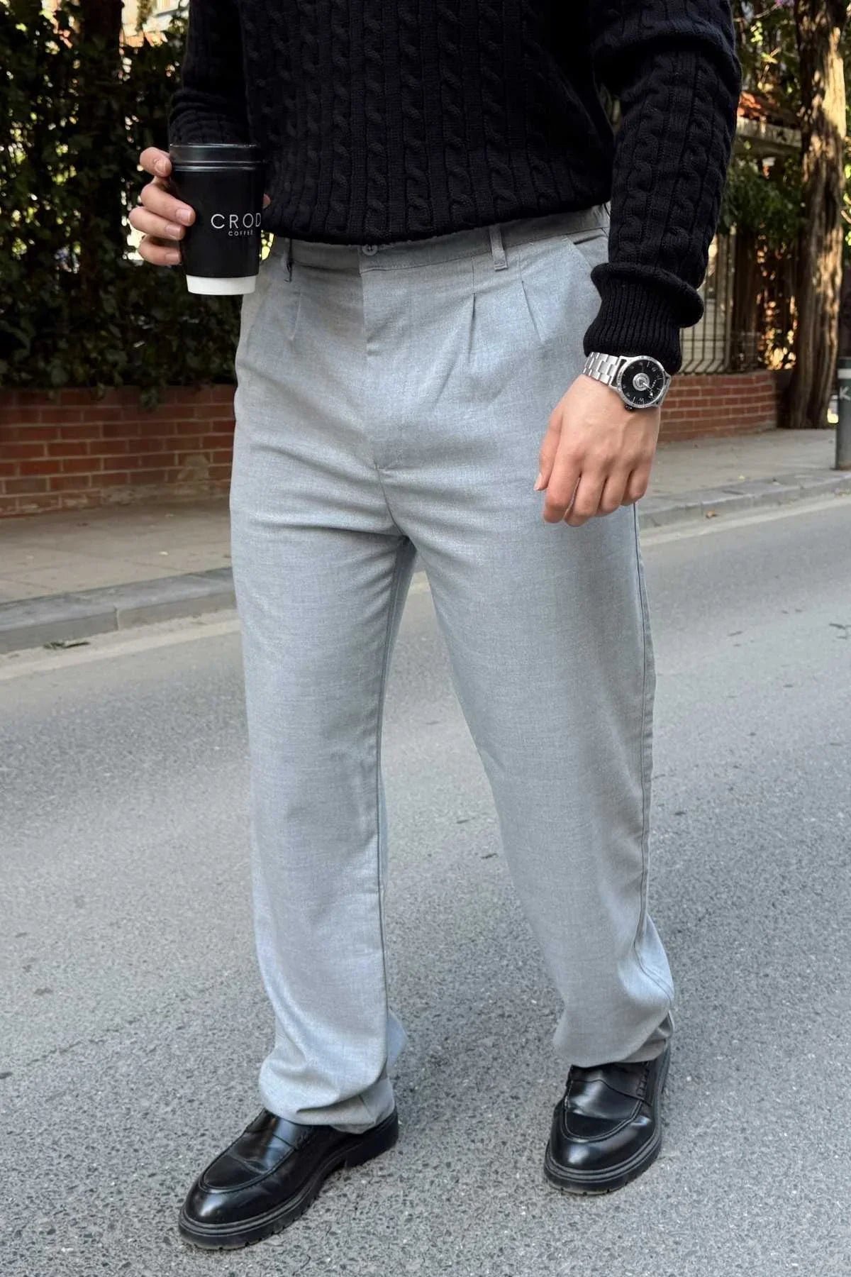 Erkek Kumaş Baggy Kalıp Pileli Pantolon - Livio Ferri