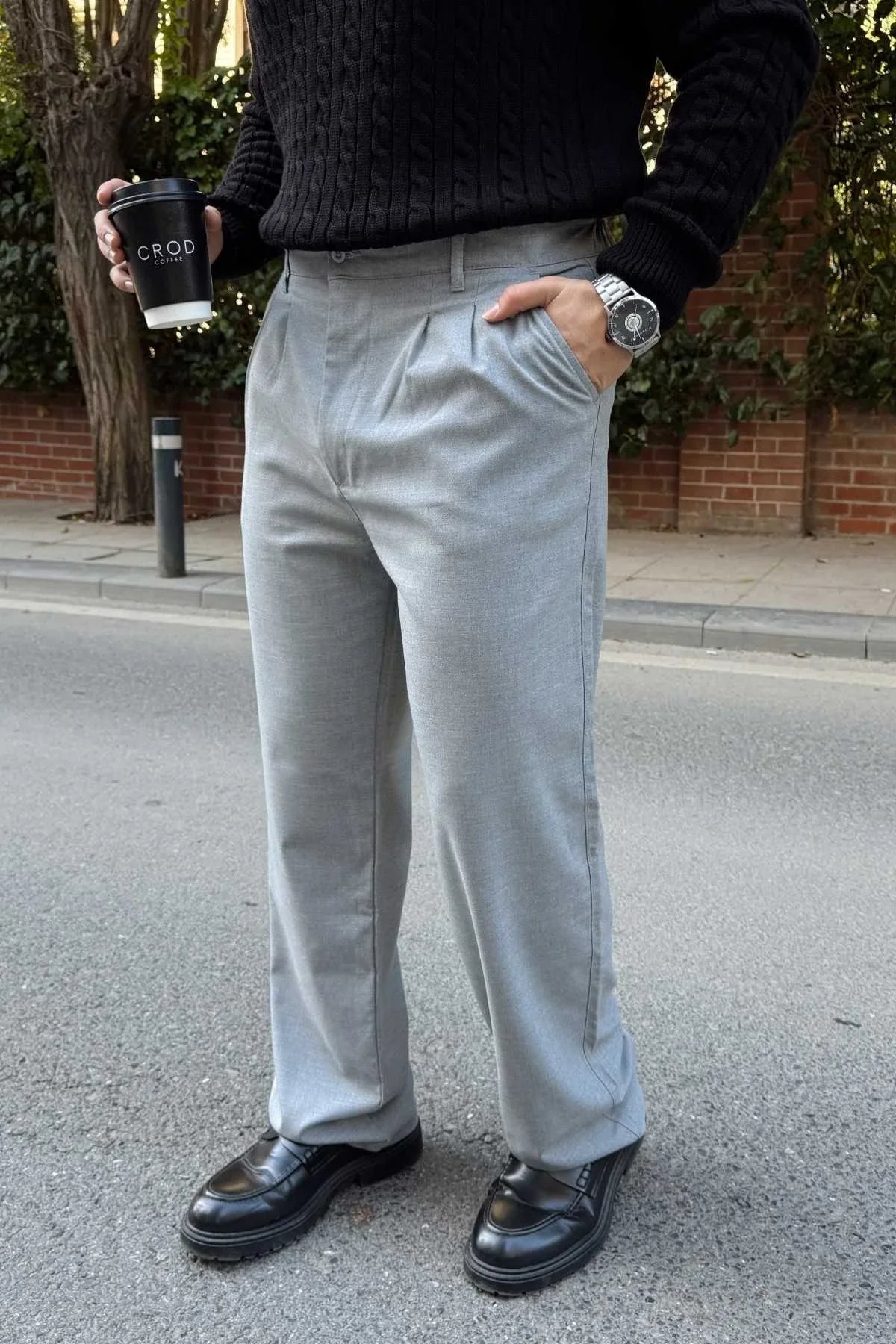 Erkek Kumaş Baggy Kalıp Pileli Pantolon