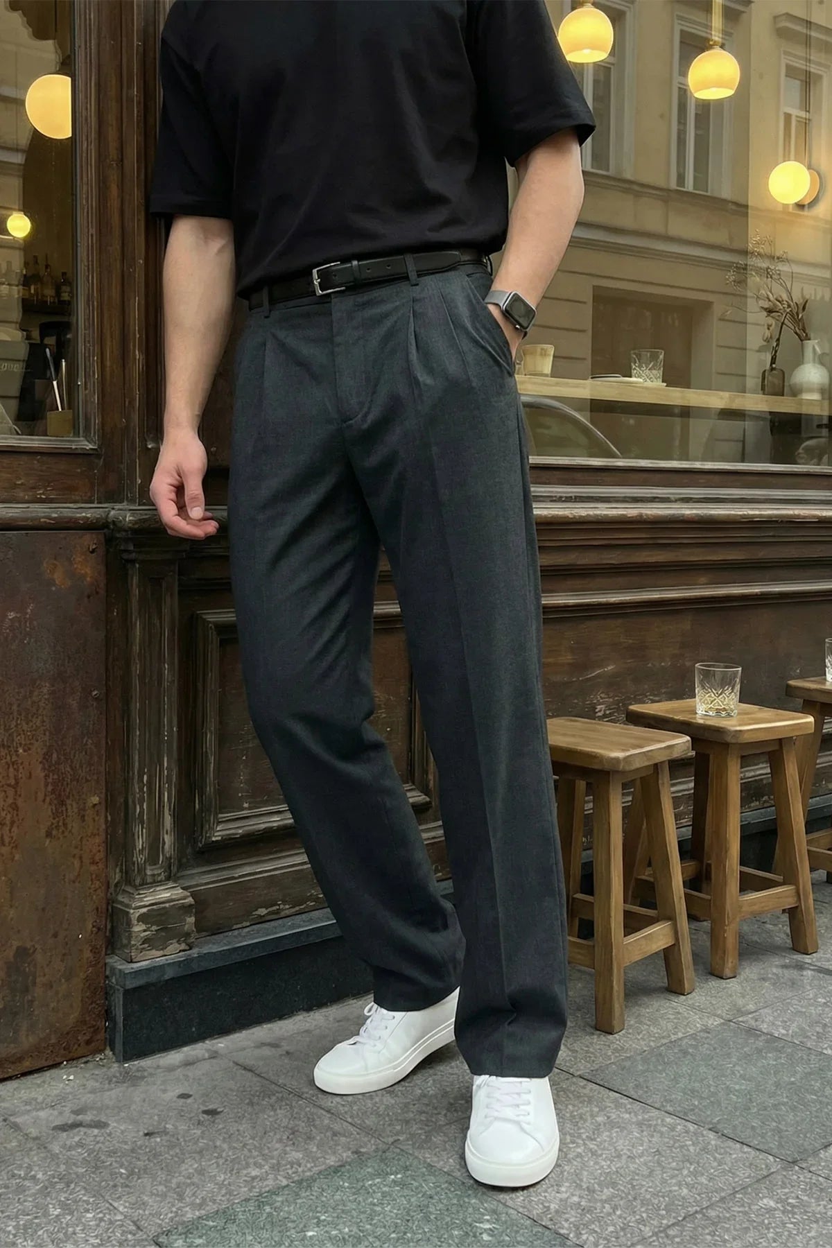 Erkek Kumaş Baggy Kalıp Pileli Pantolon