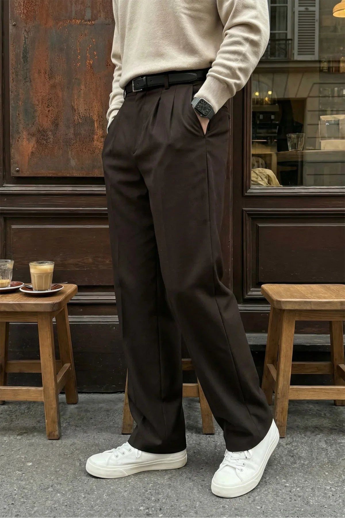 Erkek Kumaş Baggy Kalıp Pileli Pantolon