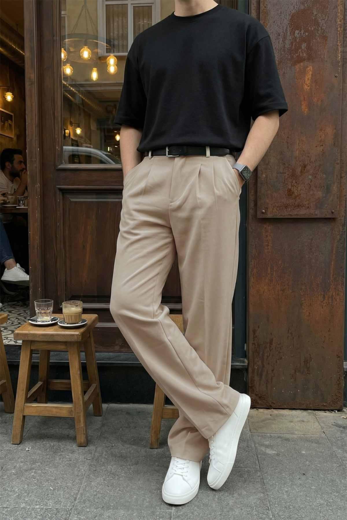 Erkek Kumaş Baggy Kalıp Pileli Pantolon - Livio Ferri