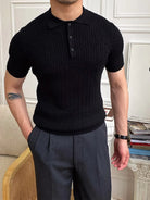 Erkek Polo Yaka Pamuk Saç Örgülü Slim Fit Kısa Kollu İnce Triko Tişört - Livio Ferri