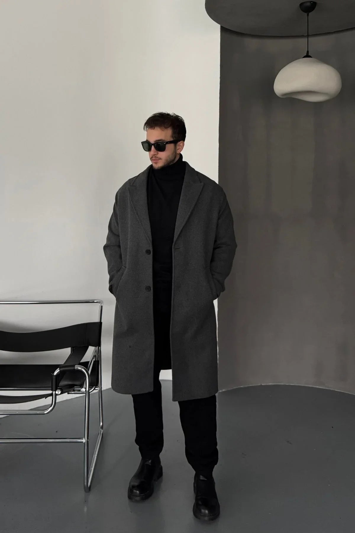 Erkek Regular Fit Düğmeli Cepli Kışlık Astarlı Klasik Uzun Kaşe Kaban